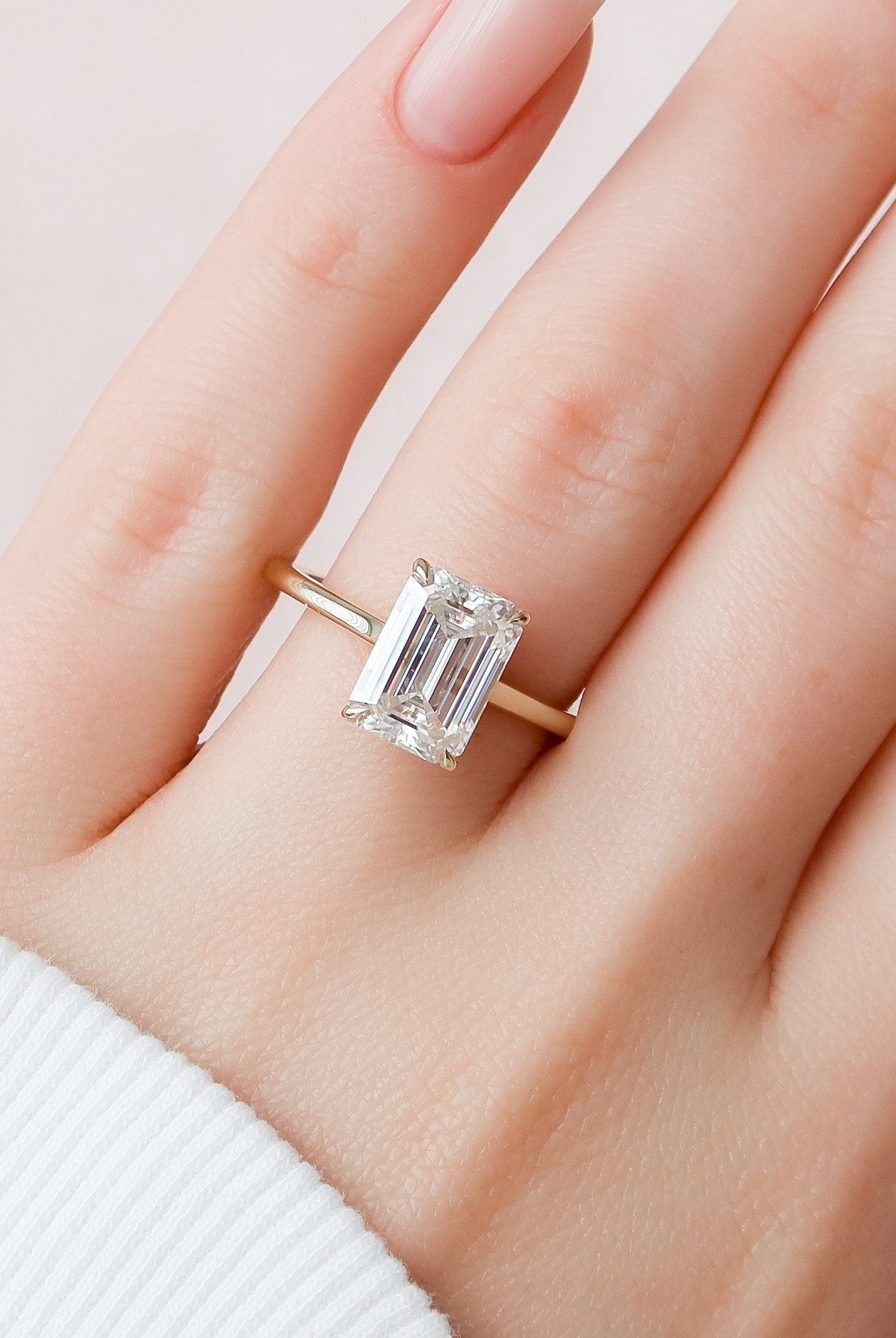 4.0CT Emerald Cut Hidden Halo Moissanite Diamond Engagement Ring