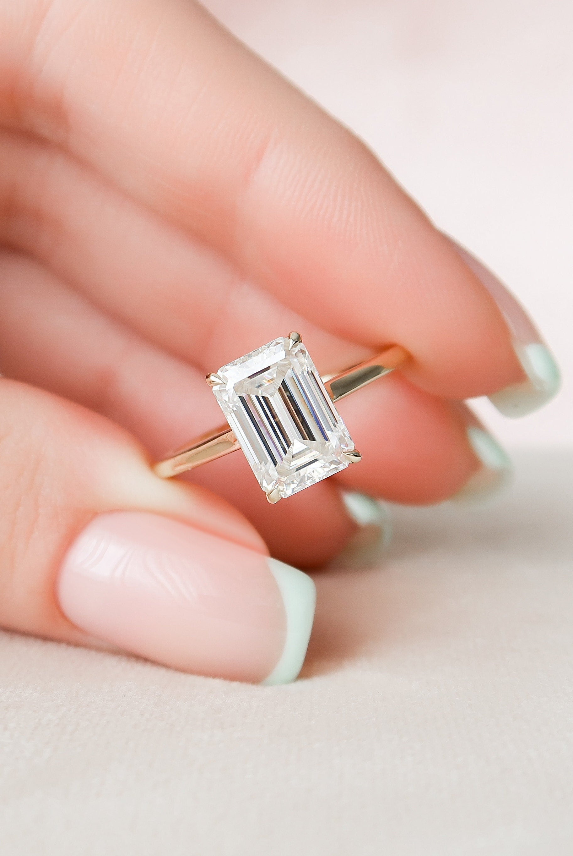 4.0CT Emerald Cut Hidden Halo Moissanite Diamond Engagement Ring