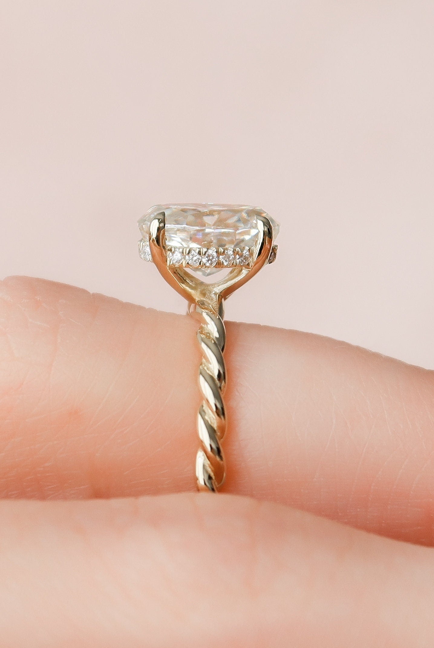 1.50CT Oval Braided Moissanite Diamond Hidden Halo Engagement Ring