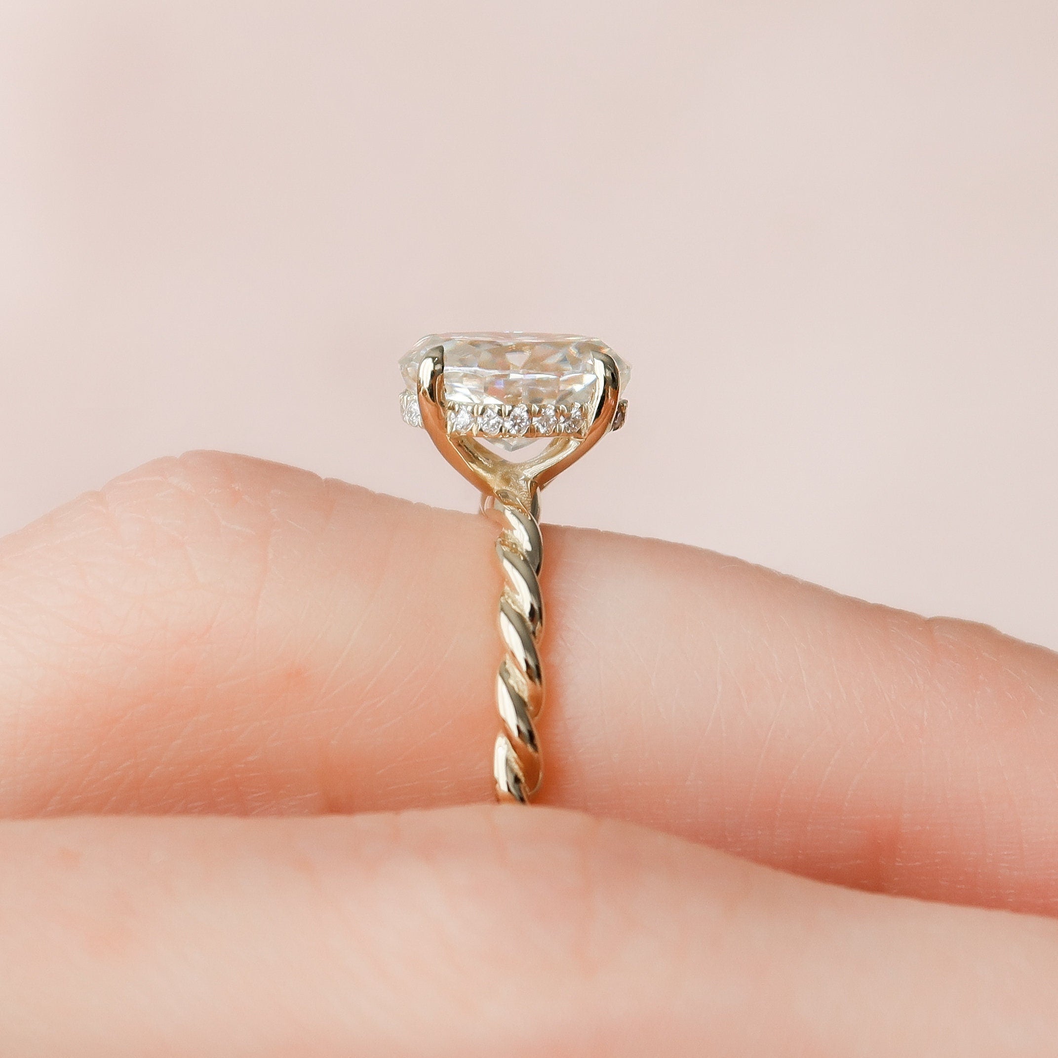 1.50CT Oval Braided Moissanite Diamond Hidden Halo Engagement Ring