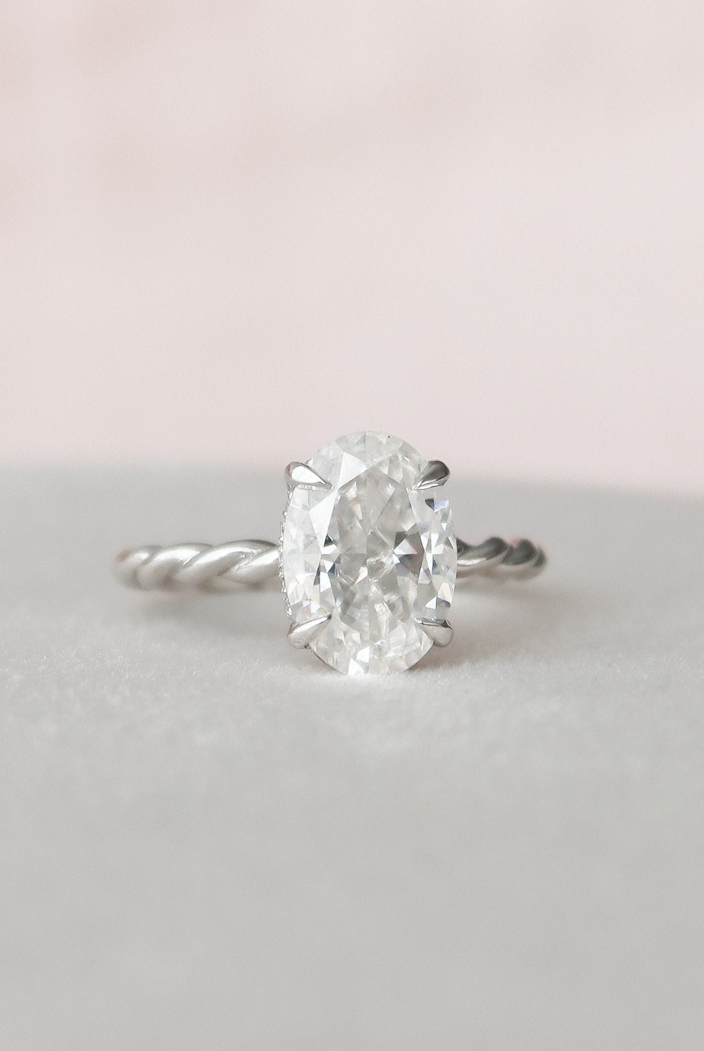 2.0CT Oval Hidden Halo Moissanite Diamond Braided Engagement Ring