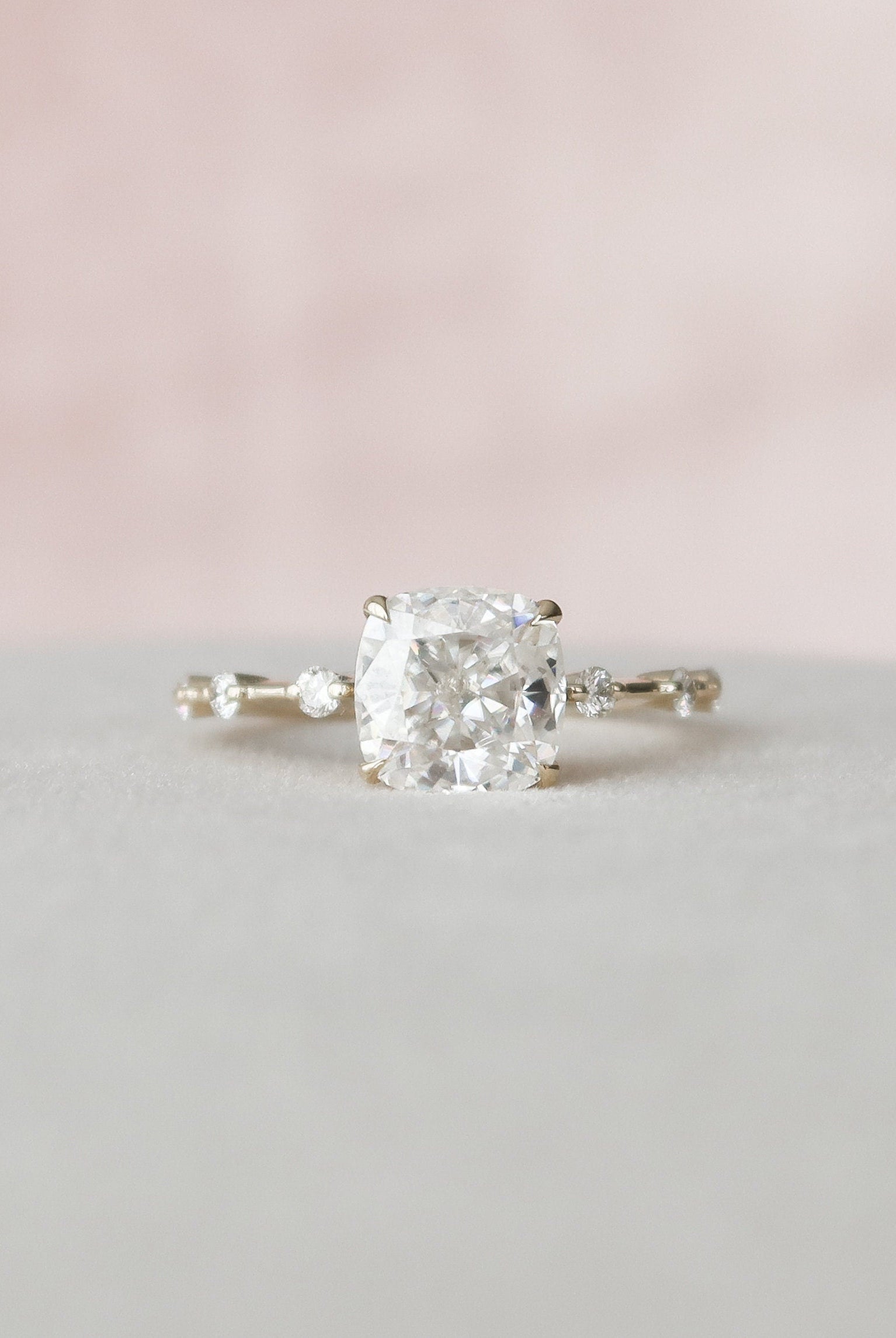 2.0CT Cushion Petite Pave Moissanite Diamond Engagement Ring For Women