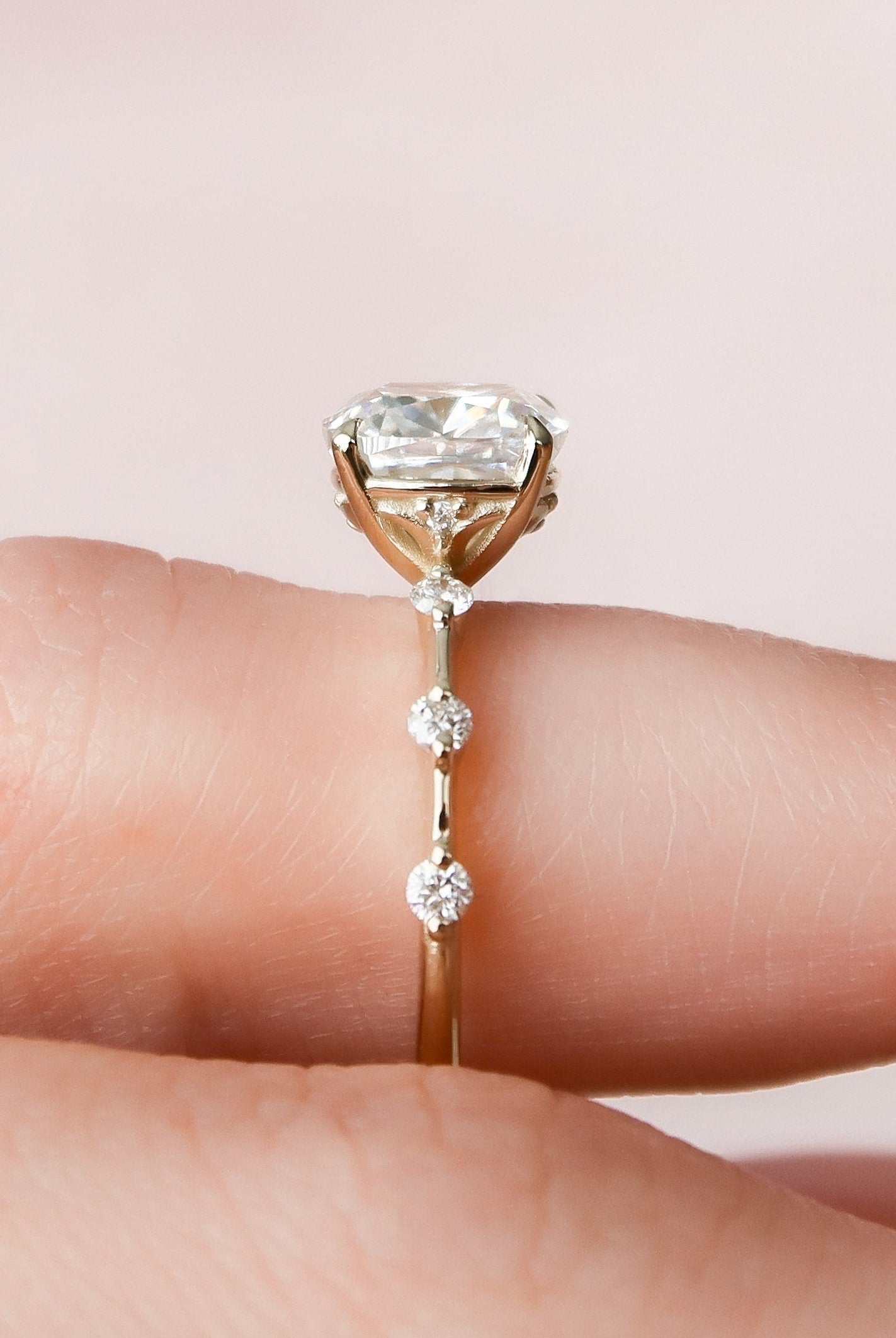 2.0CT Cushion Petite Pave Moissanite Diamond Engagement Ring For Women