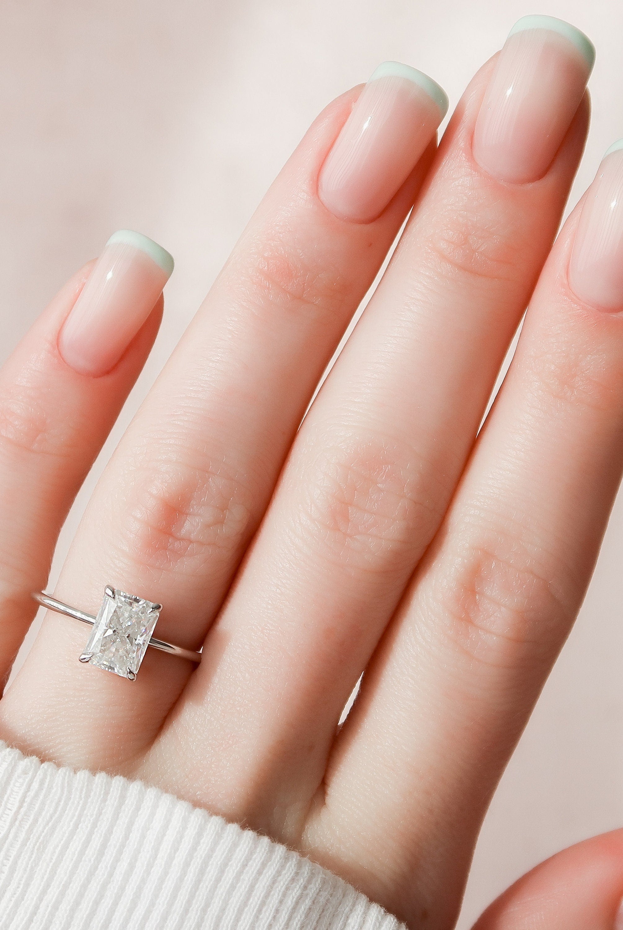 2.0CT Radiant Hidden Halo Moissanite Diamond Solitaire Engagement Ring