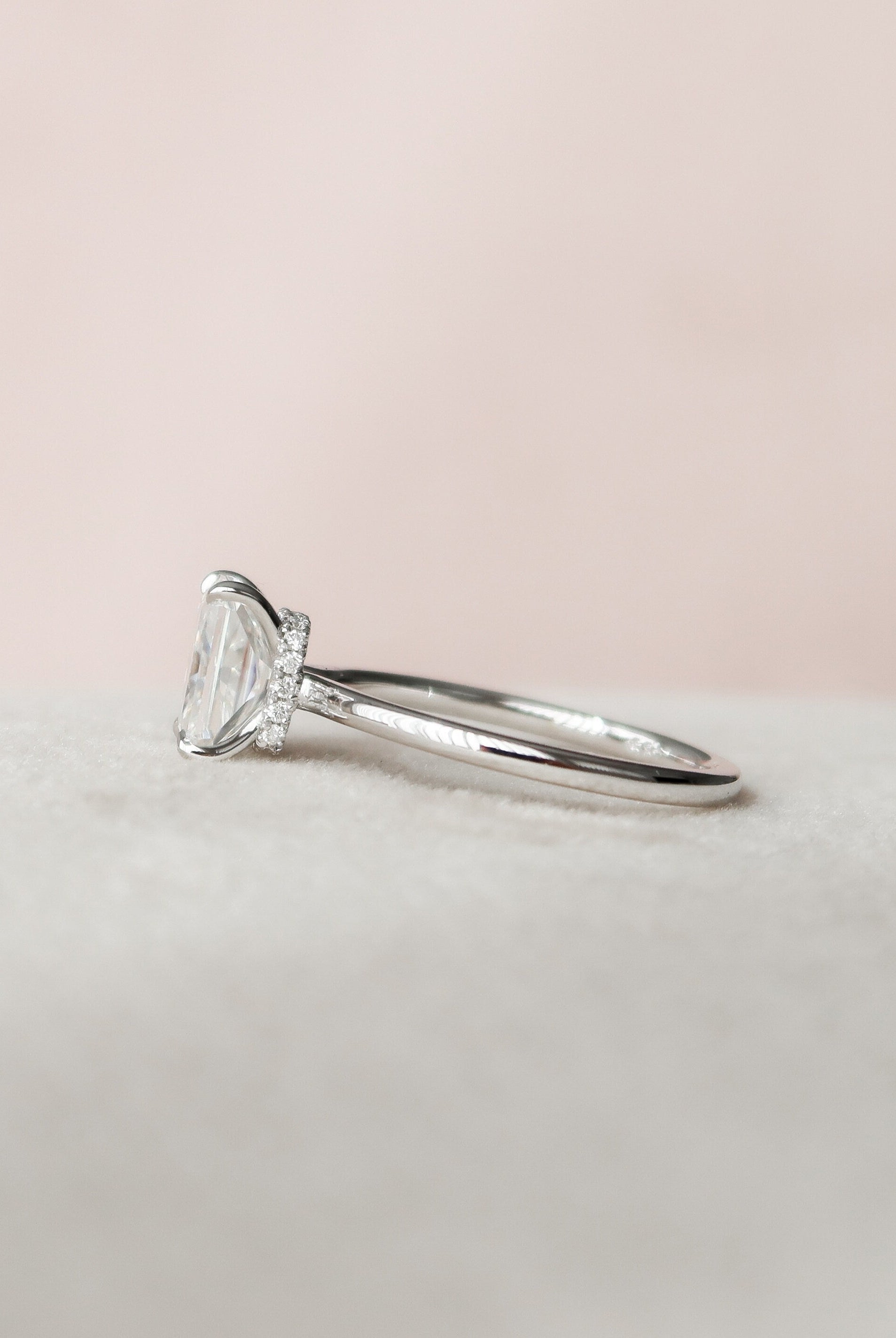 1.50CT Radiant Solitaire Moissanite Diamond Hidden Halo Engagement Ring