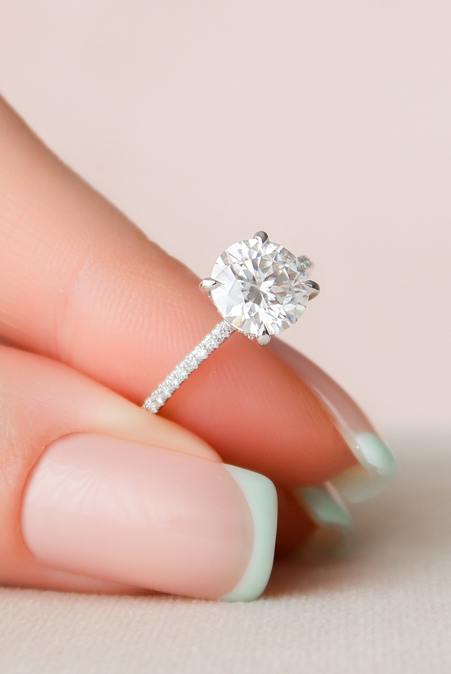 2.0CT Round Hidden Halo Moissanite Diamond Pave Engagement Ring