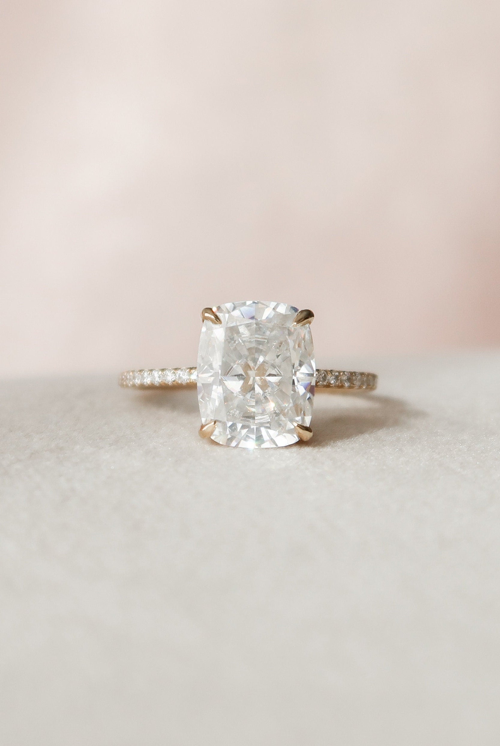4.0CT Elongated Cushion Pave Moissanite Diamond Hidden Halo Engagement Ring