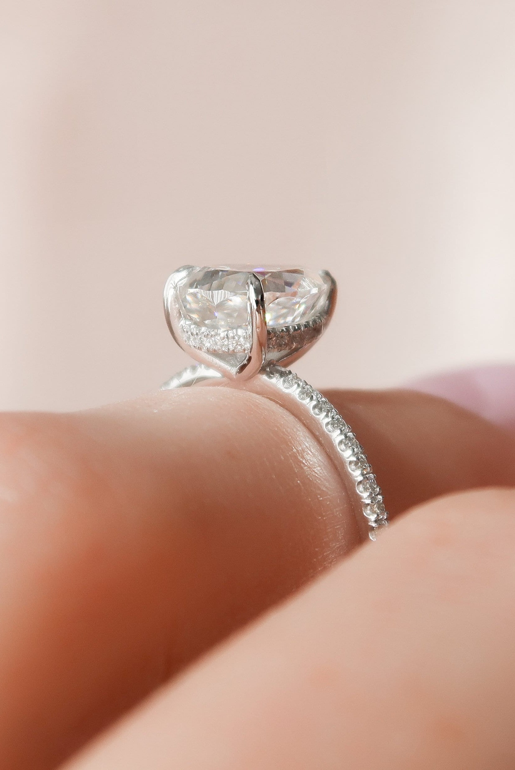 1.50CT Pear Pave Moissanite Diamond Hidden Halo Engagement Ring