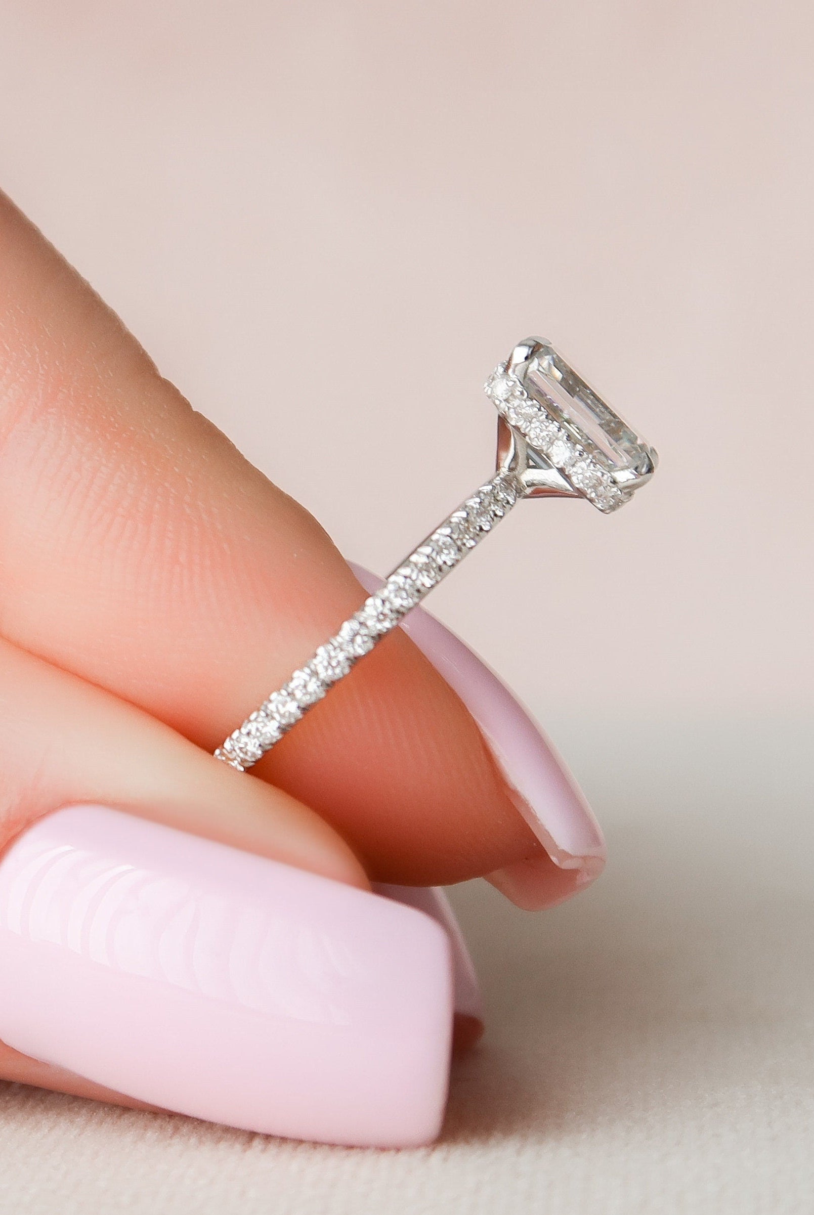 1.50CT Emerald Cut Hidden Halo Moissanite Diamond Pave Engagement Ring