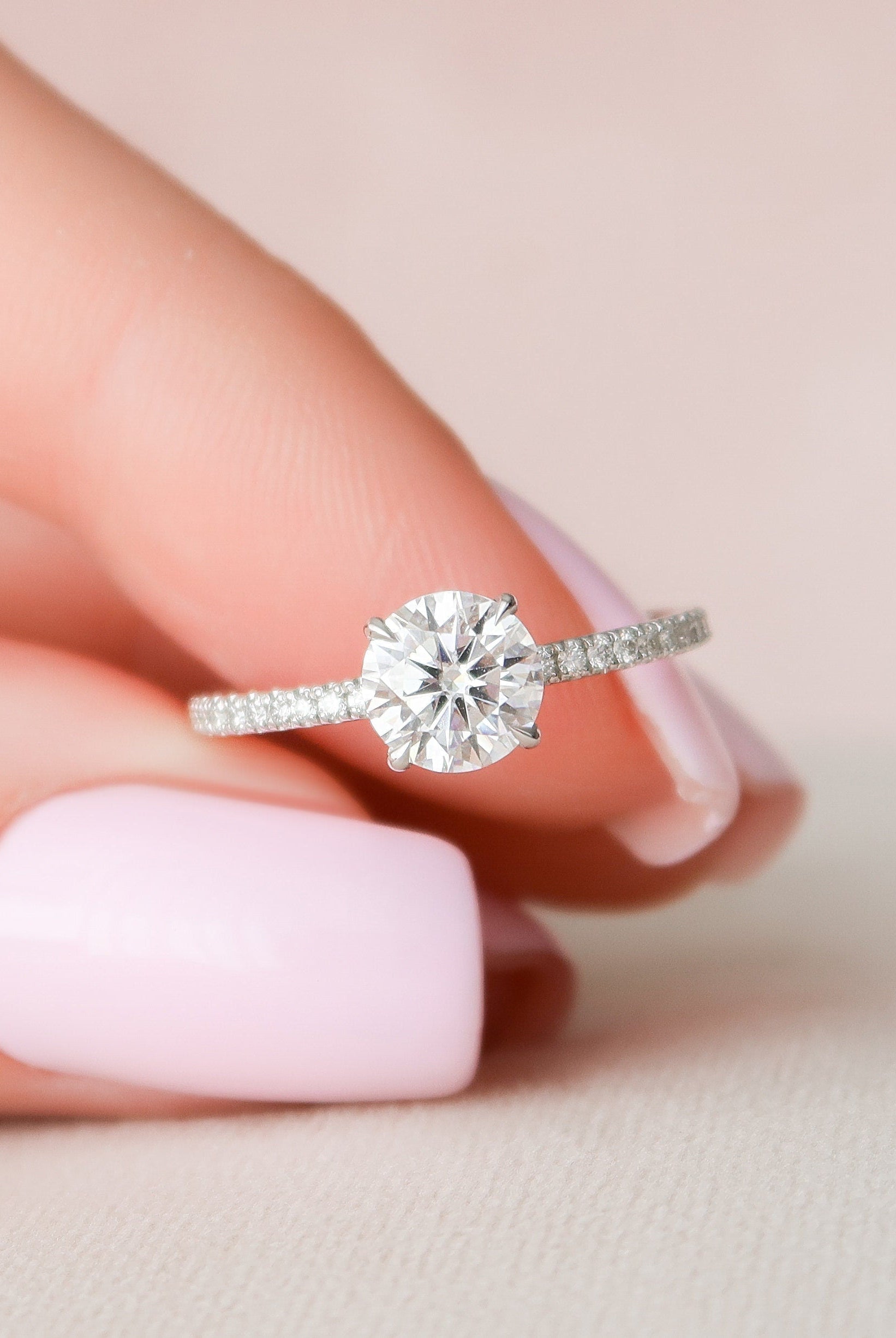1.0CT Round Hidden Halo Moissanite Diamond Pave Engagement Ring For Women