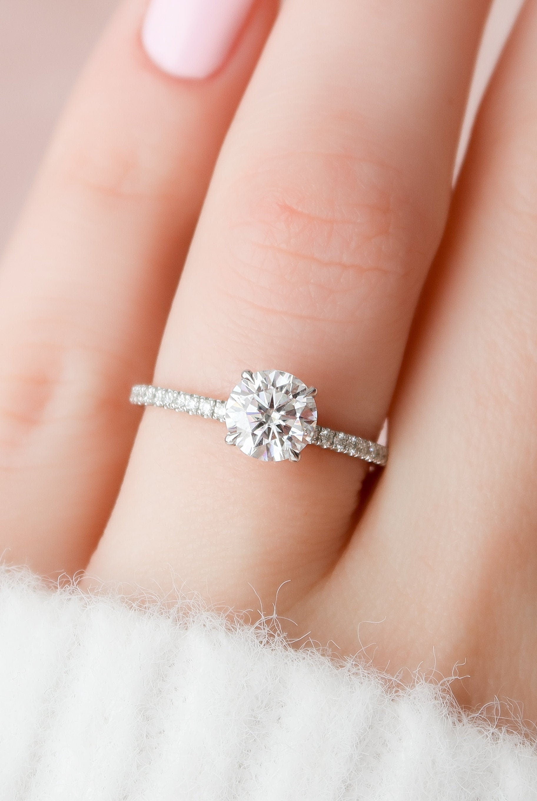 1.0CT Round Hidden Halo Moissanite Diamond Pave Engagement Ring For Women
