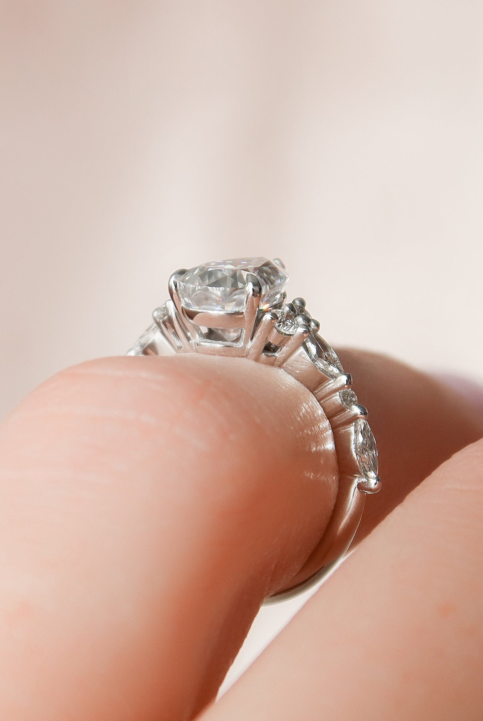 1.50CT Pear Moissanite Diamond Cluster Engagement Ring For Women