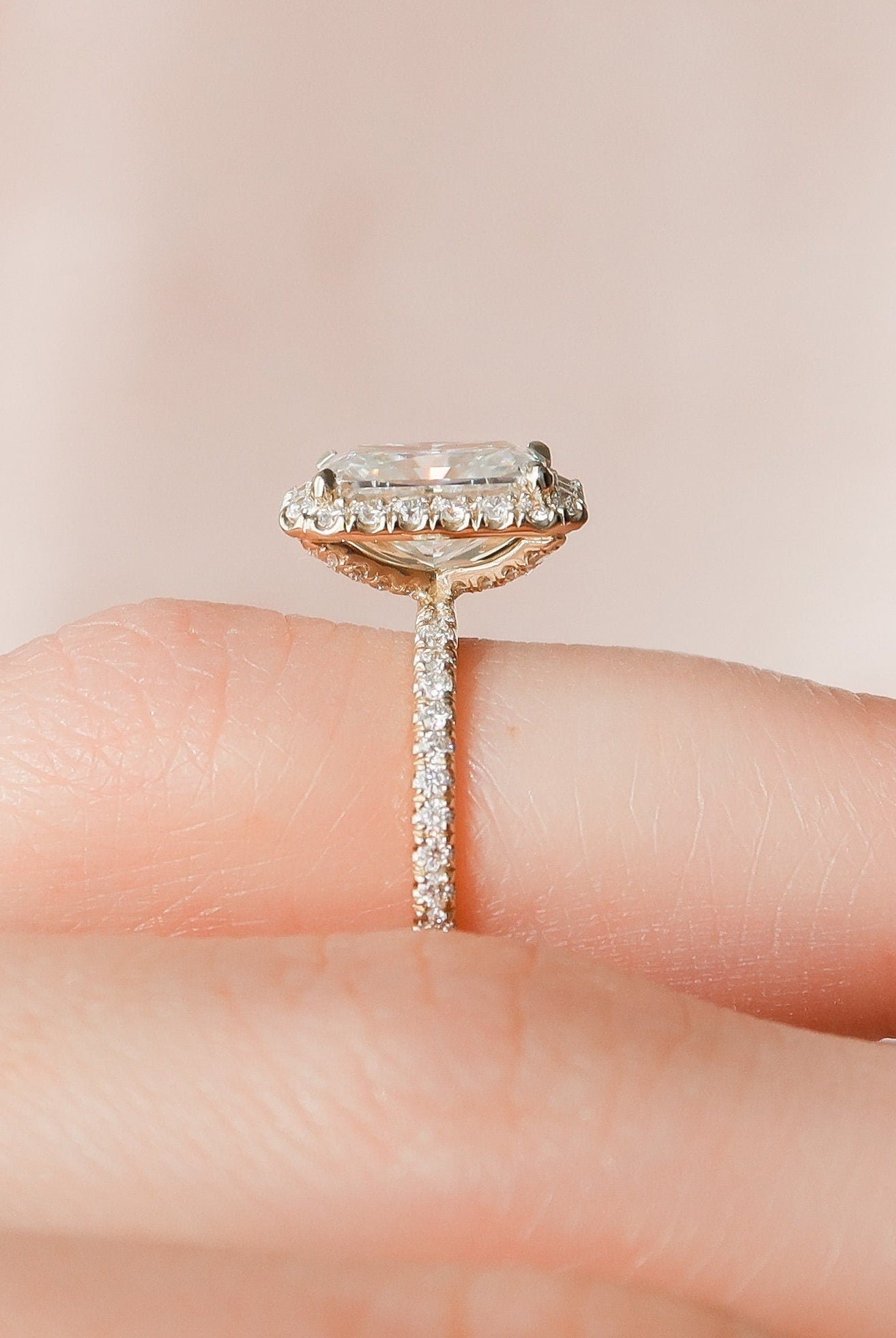 2.0CT Radiant Halo Moissanite Diamond Pave Engagement Ring