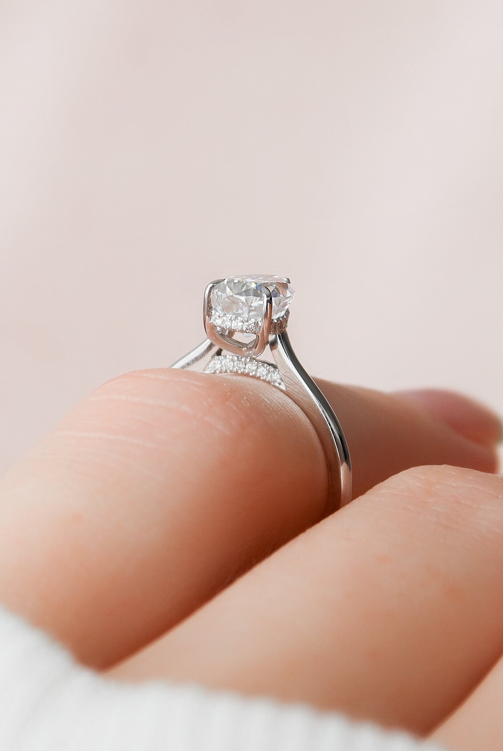 1.50CT Pear Cathedral Set Moissanite Diamond Hidden Halo Engagement Ring
