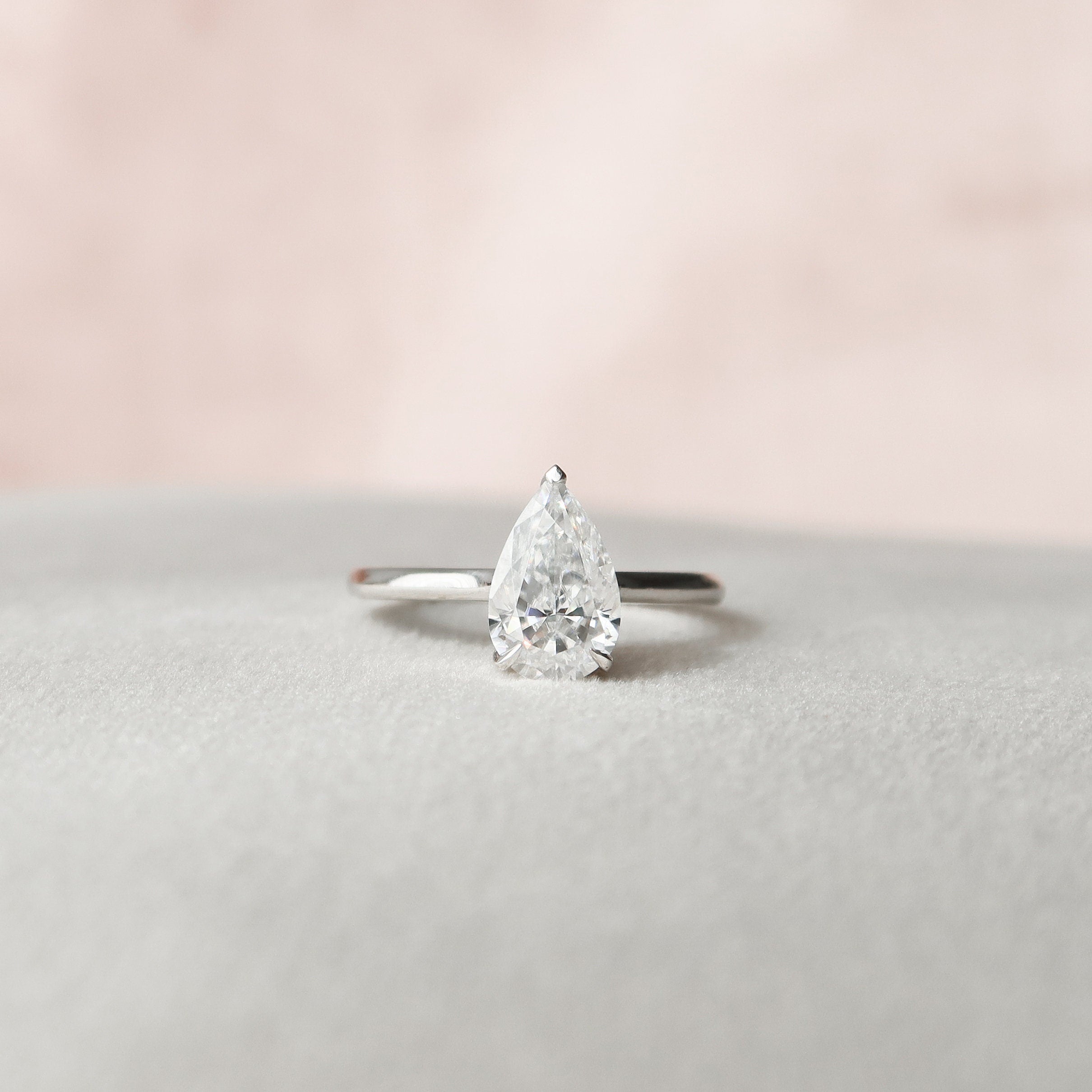 1.50CT Pear Cathedral Set Moissanite Diamond Hidden Halo Engagement Ring