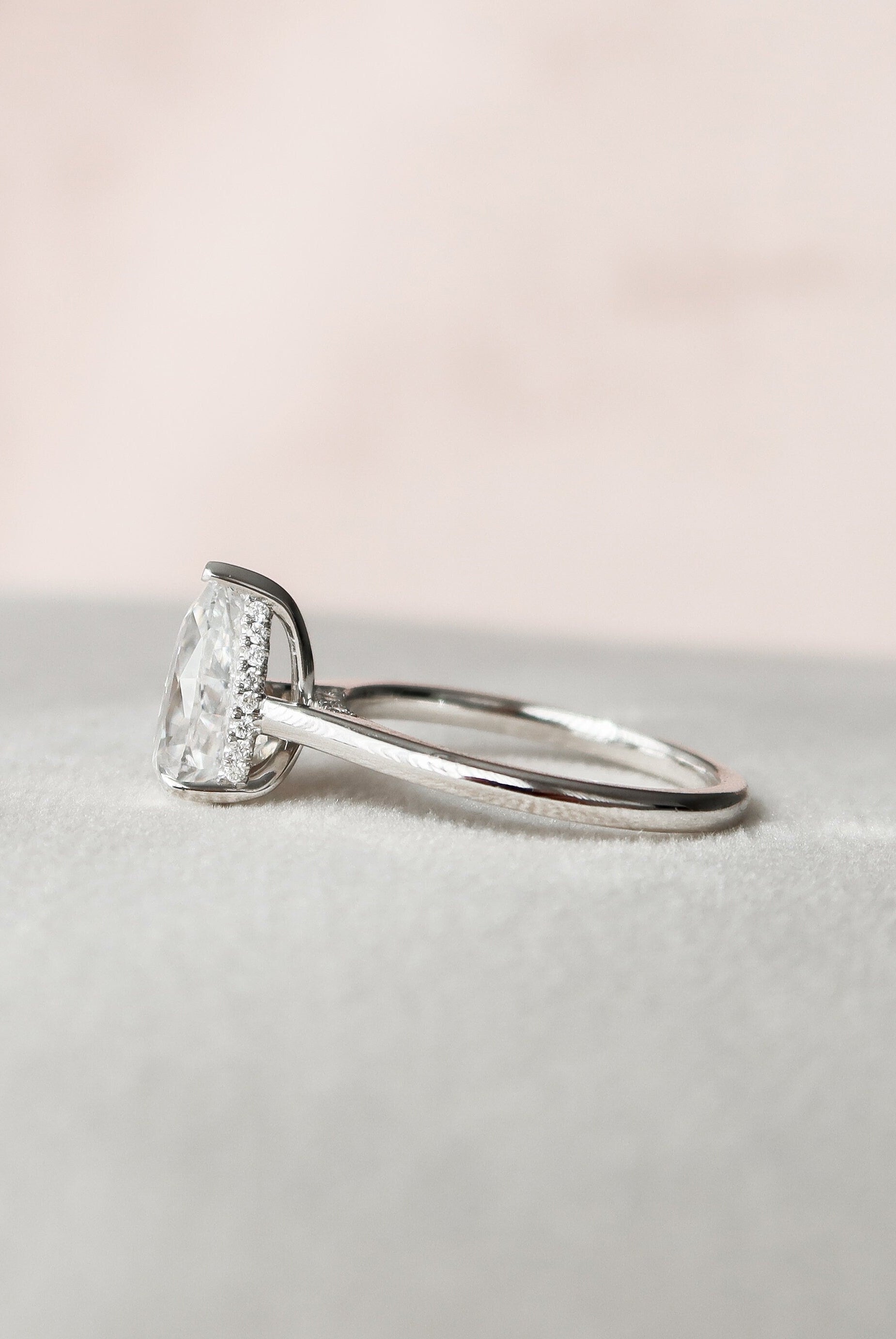 1.50CT Pear Cathedral Set Moissanite Diamond Hidden Halo Engagement Ring