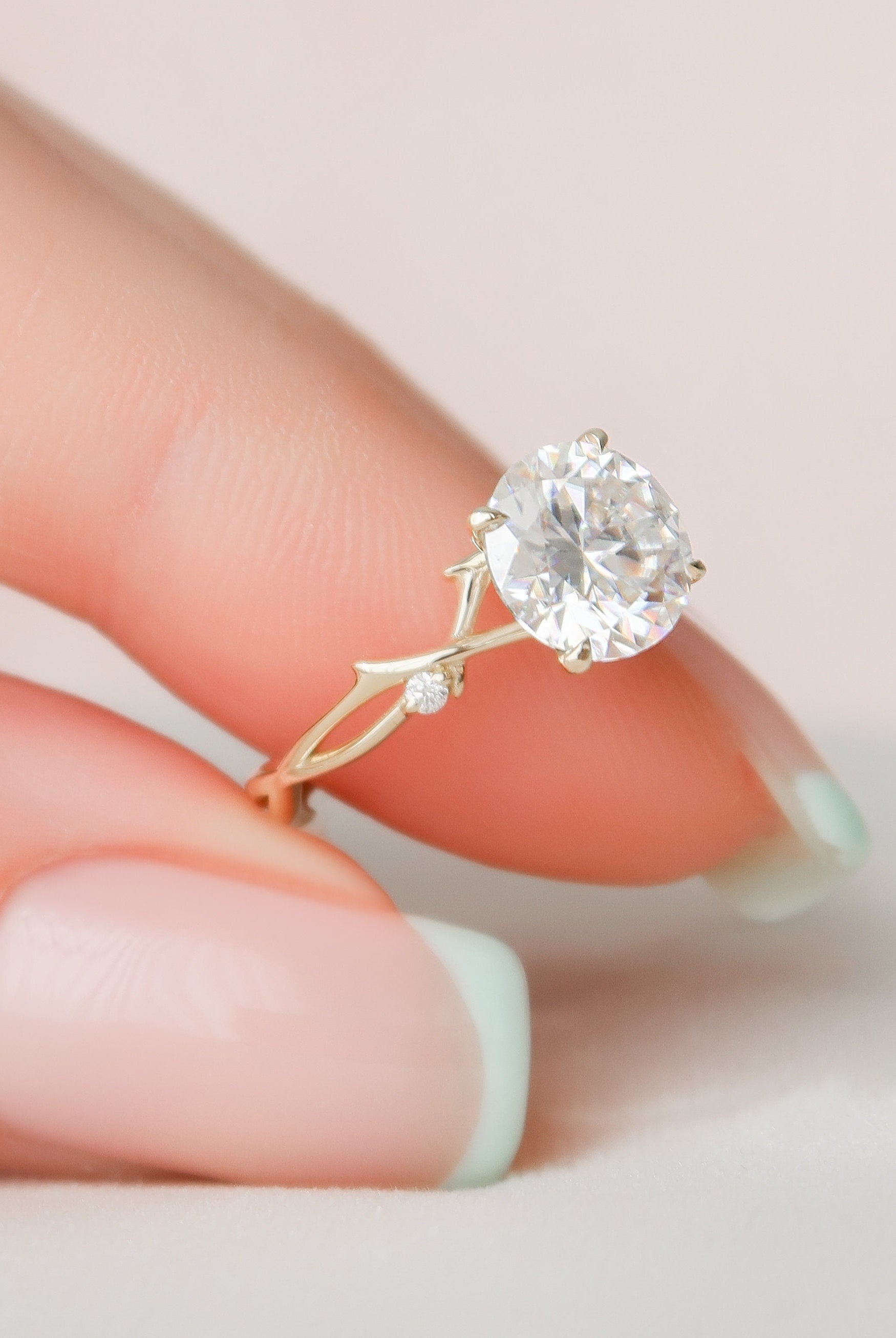 2.0CT Round Twig Moissanite Diamond Engagement Ring In Solid Gold