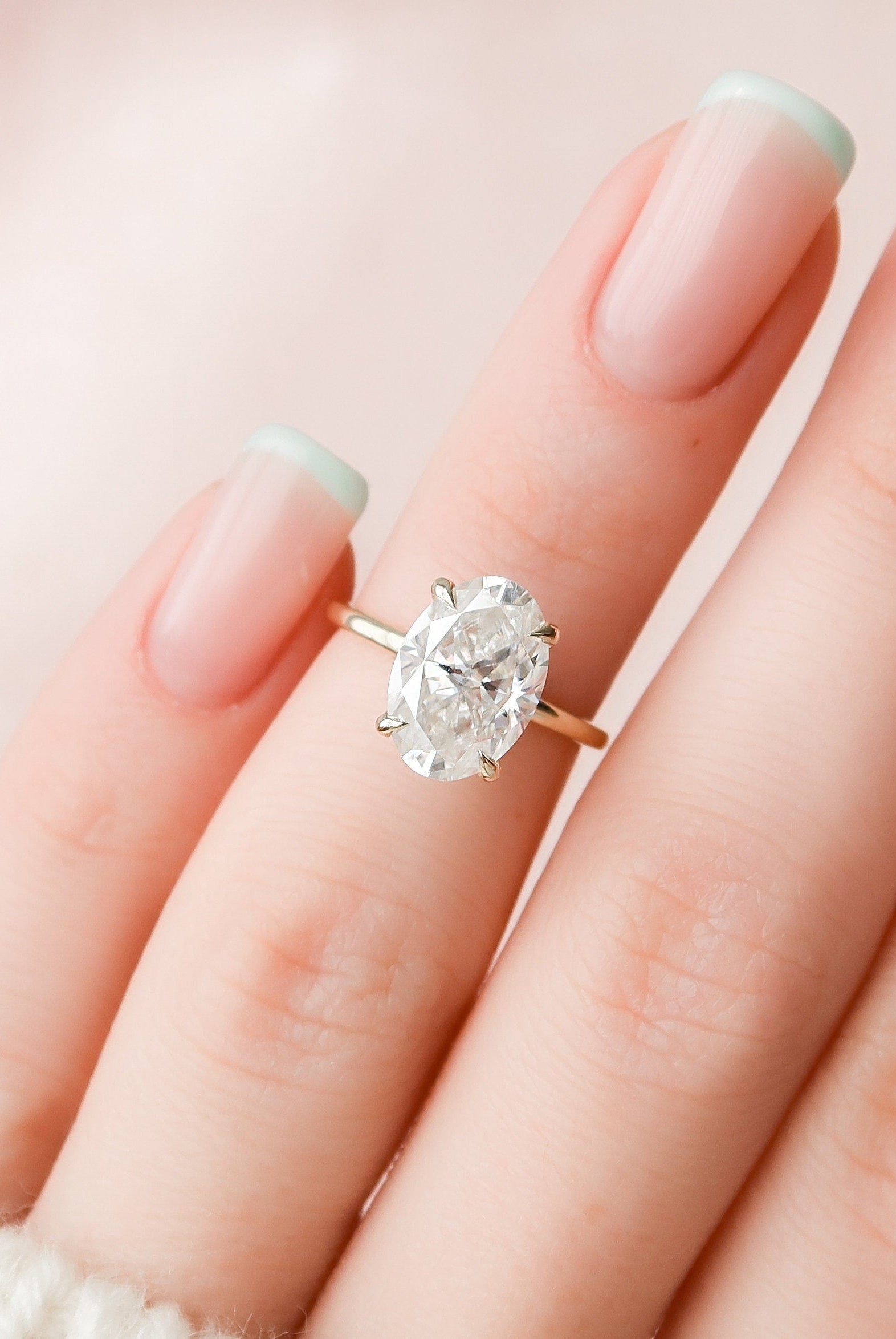 3.0CT Oval Hidden Halo Moissanite Diamond Solitaire Engagement Ring
