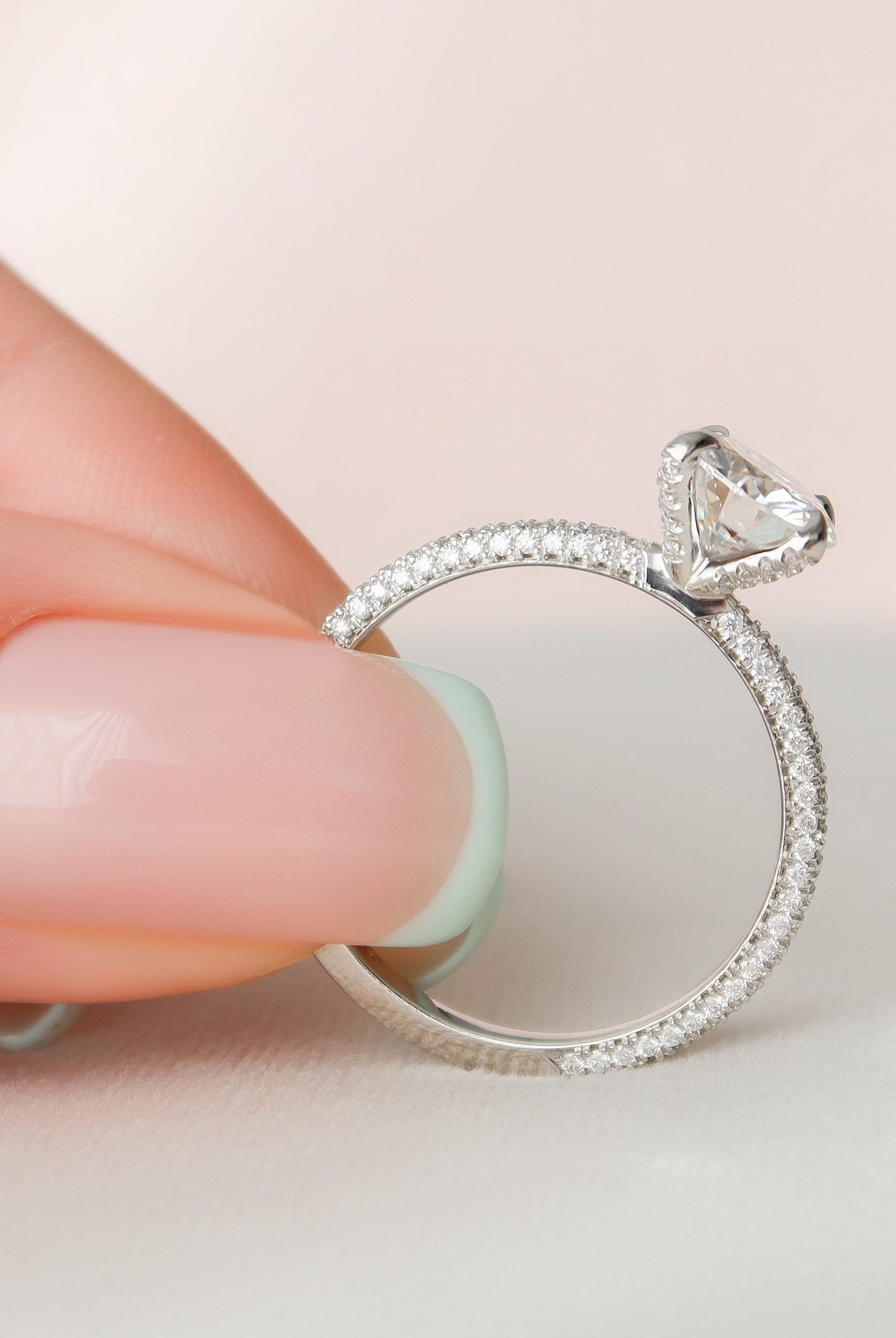 1.50CT Round Three Sided Pave Moissanite Diamond Engagement Ring In Solid Gold