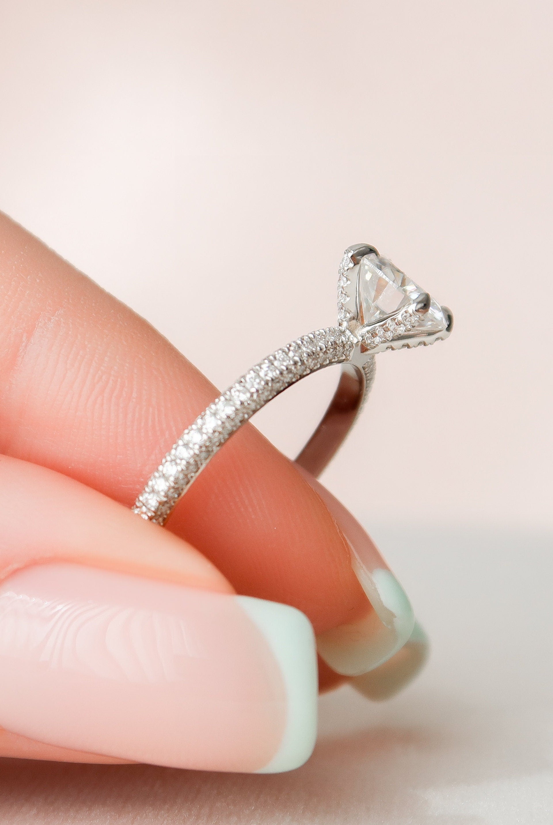 1.50CT Round Three Sided Pave Moissanite Diamond Engagement Ring In Solid Gold