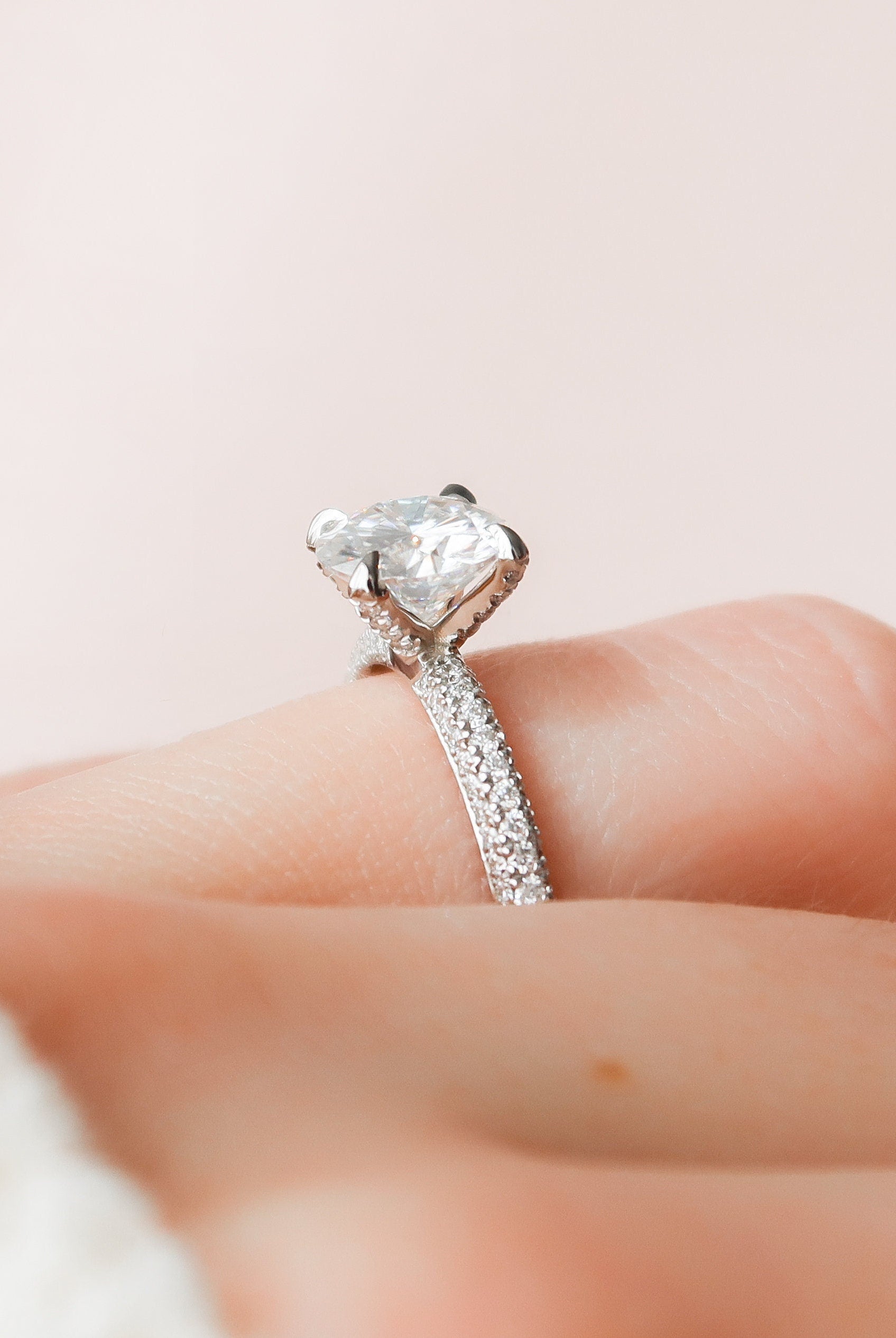 1.50CT Round Three Sided Pave Moissanite Diamond Engagement Ring In Solid Gold