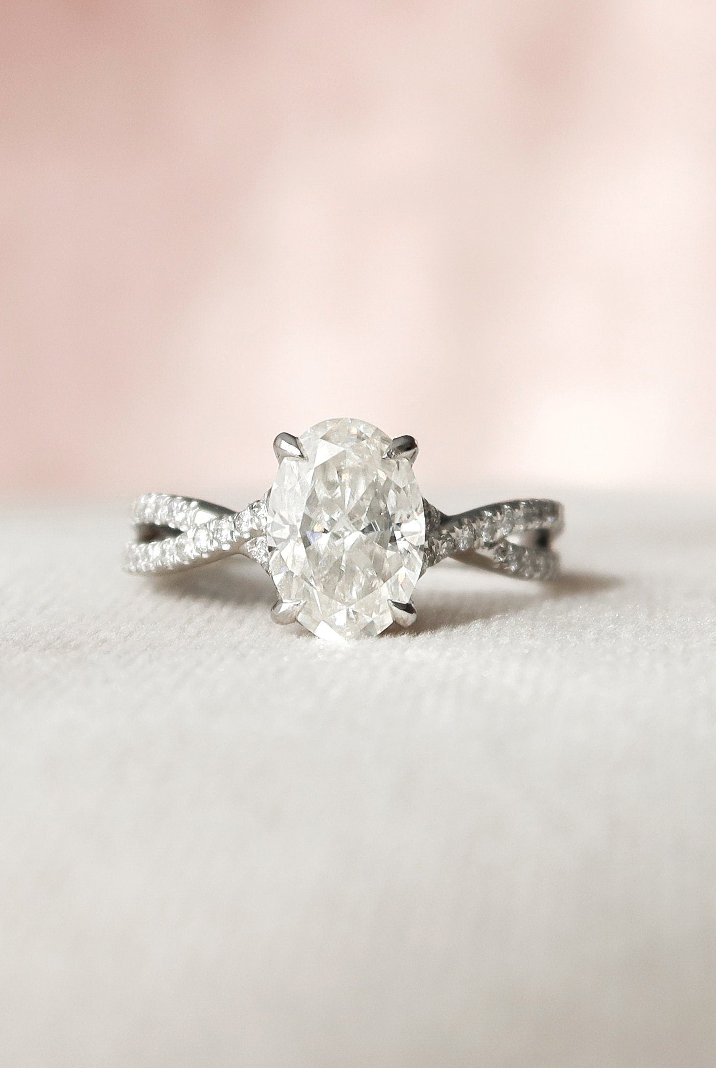 1.50CT Oval Split Shank Moissanite Diamond Hidden Halo Engagement Ring
