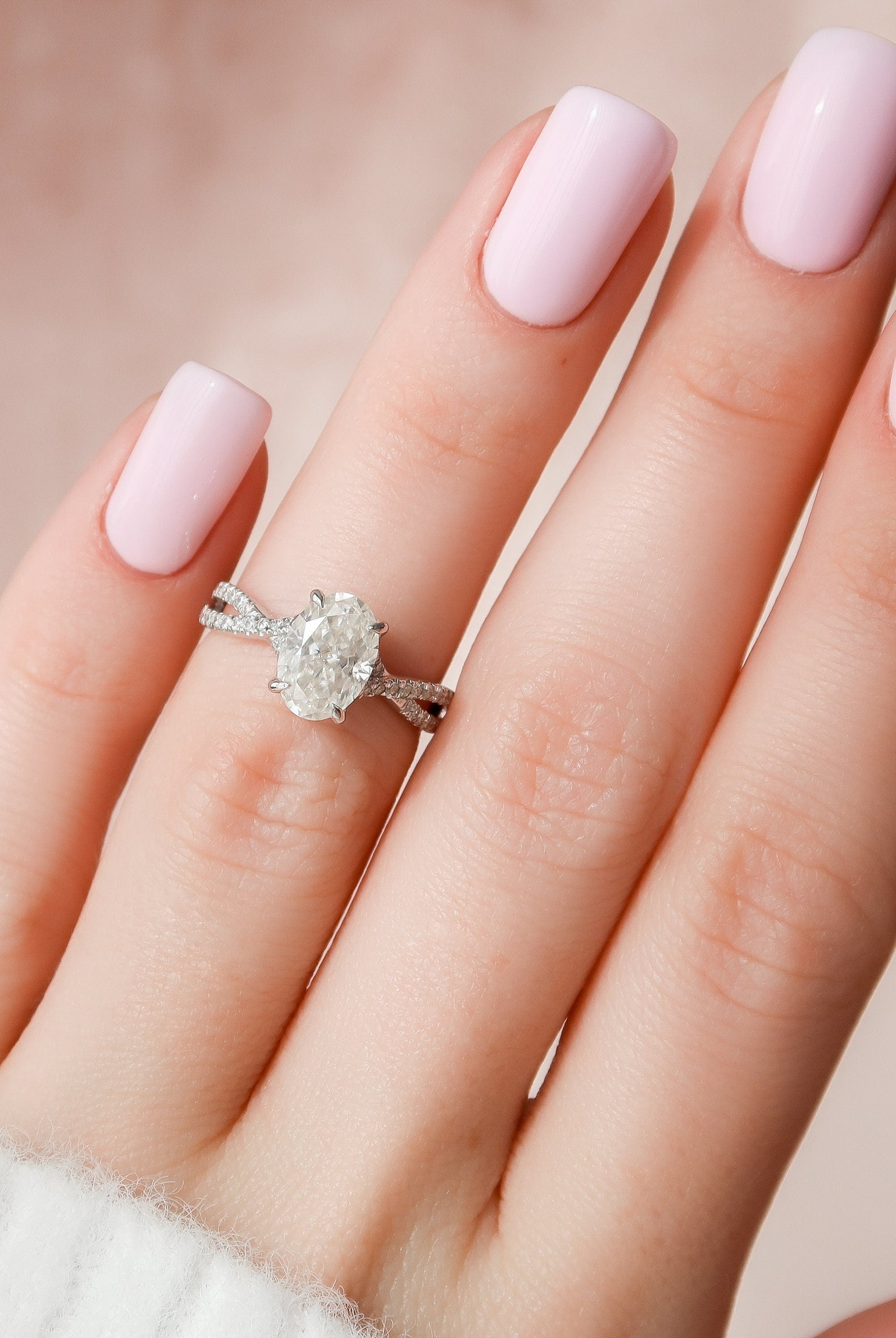 1.50CT Oval Split Shank Moissanite Diamond Hidden Halo Engagement Ring
