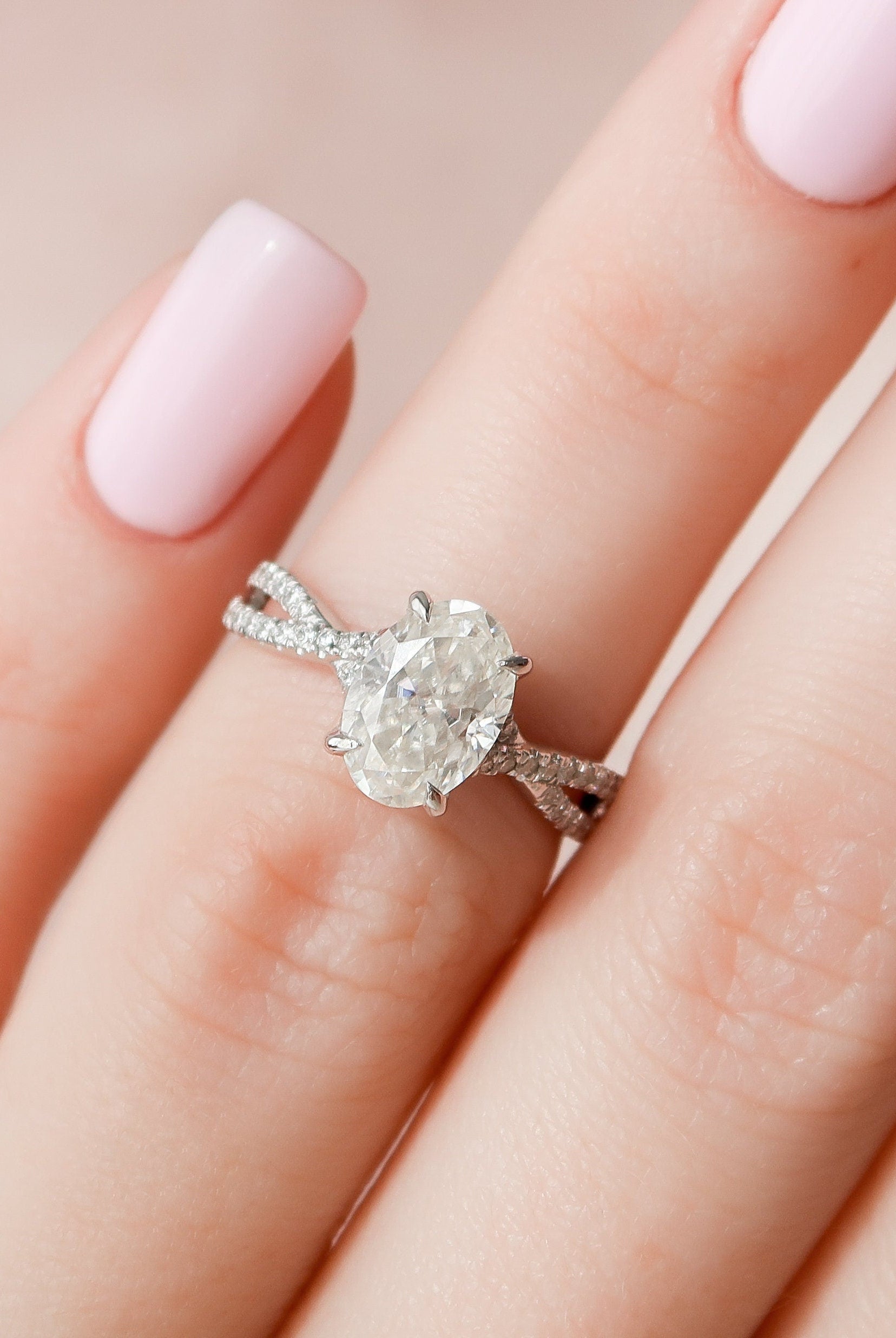 1.50CT Oval Split Shank Moissanite Diamond Hidden Halo Engagement Ring
