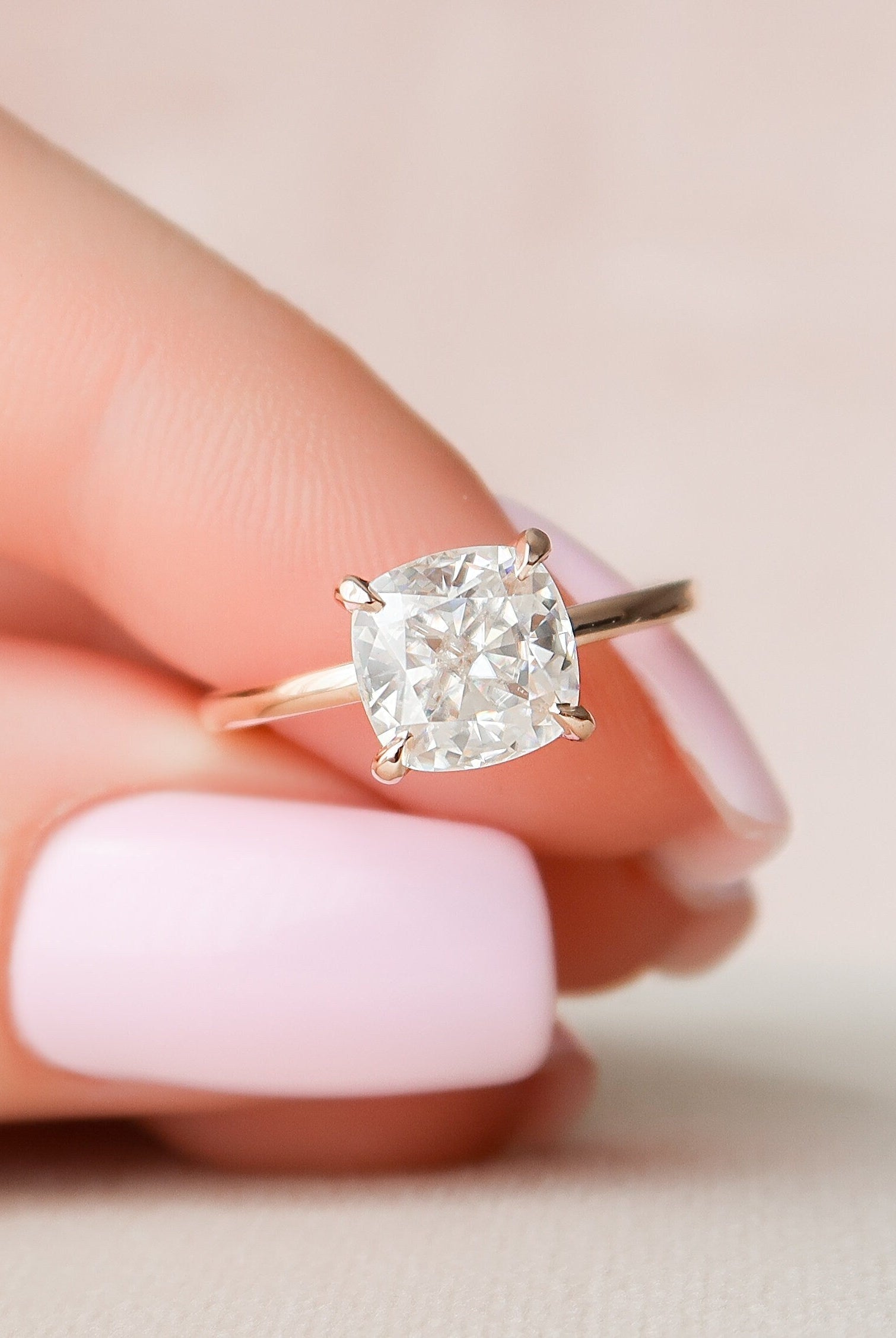2.0CT Cushion Hidden Halo Moissanite Diamond Solitaire Engagement Ring
