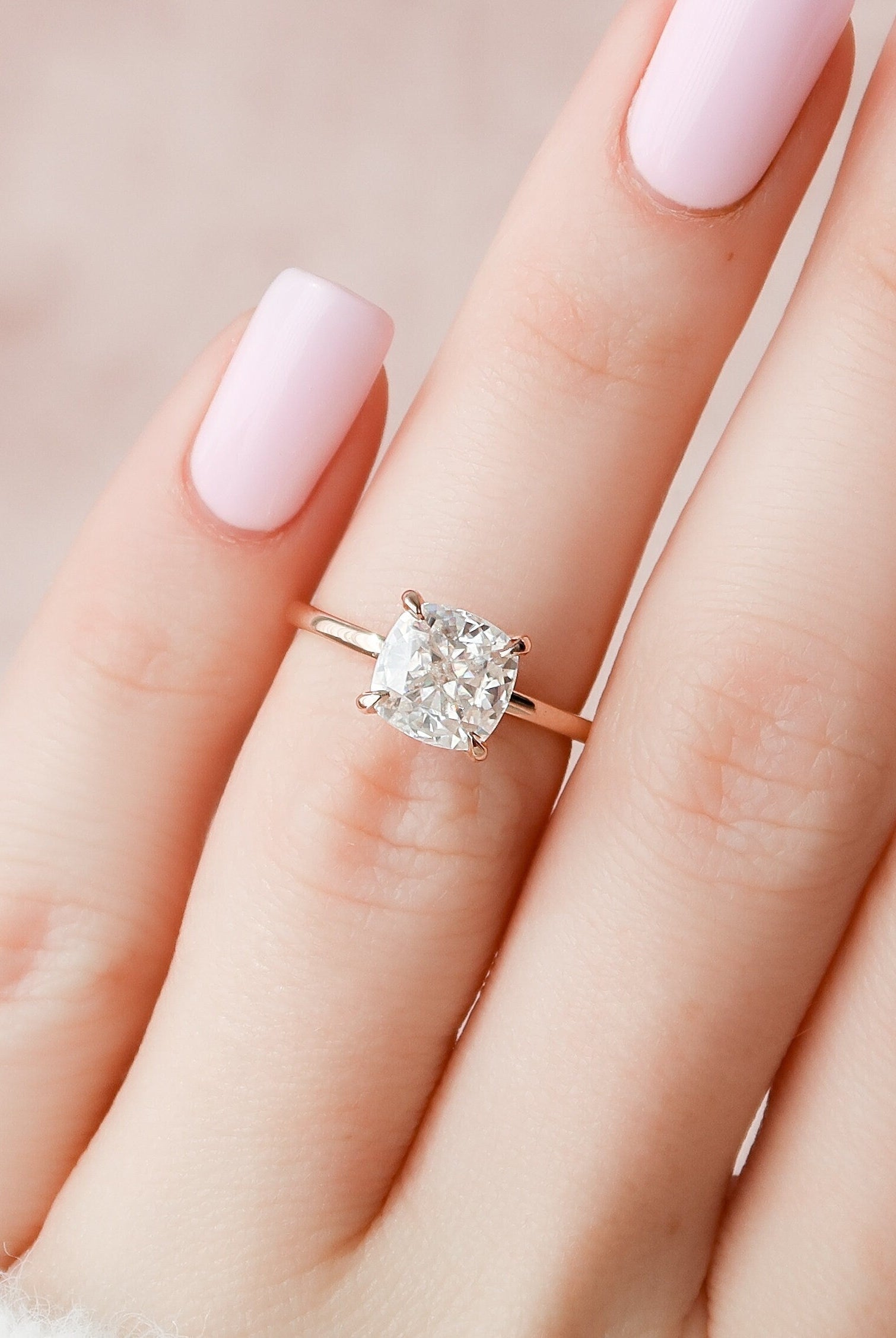 2.0CT Cushion Hidden Halo Moissanite Diamond Solitaire Engagement Ring