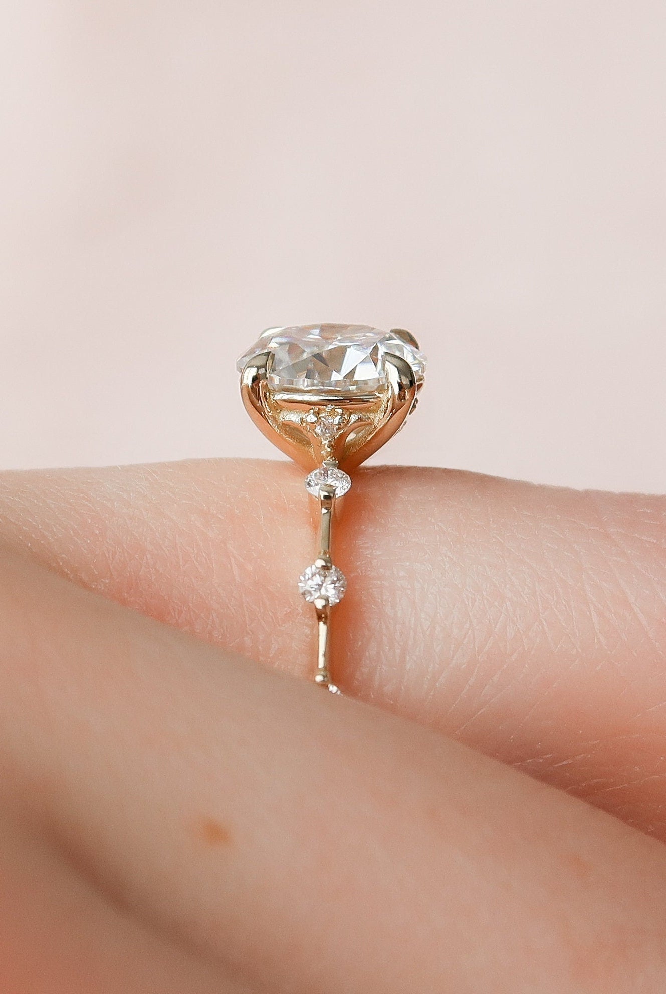 2.0CT Round Petite Pave Moissanite Diamond Engagement Ring