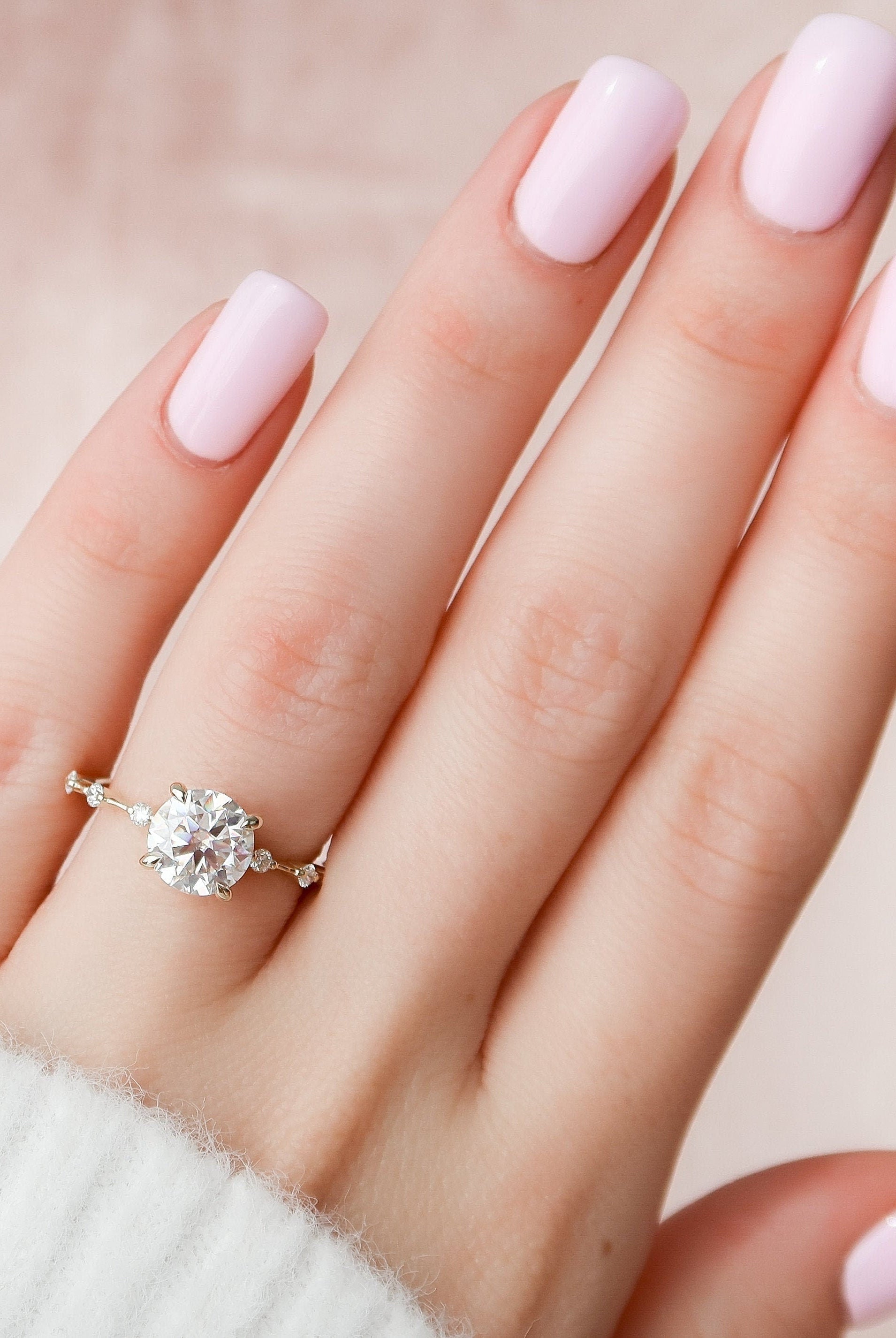 2.0CT Round Petite Pave Moissanite Diamond Engagement Ring