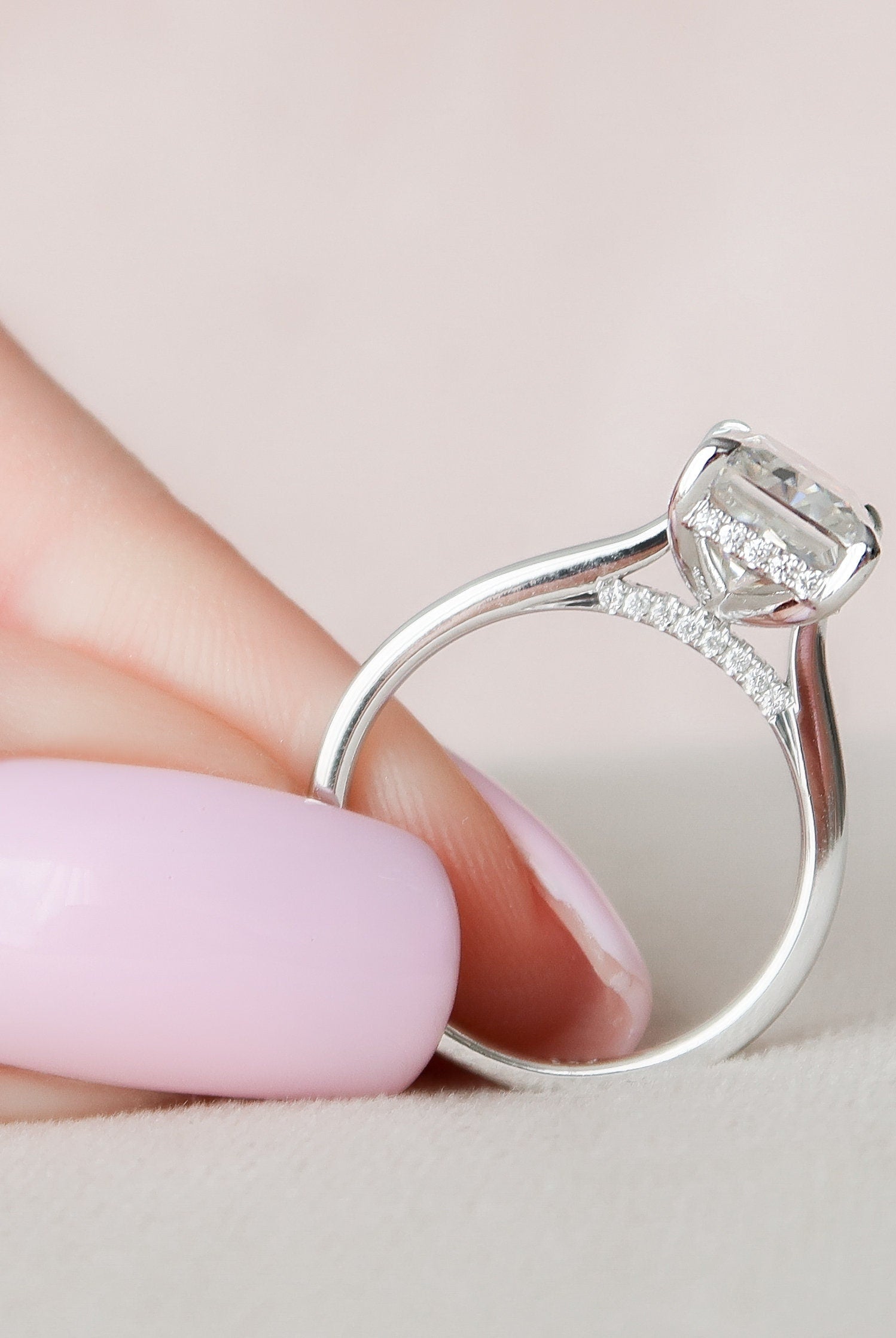4.0CT Cathedral Set Radiant Hidden Halo Moissanite Diamond Engagement Ring