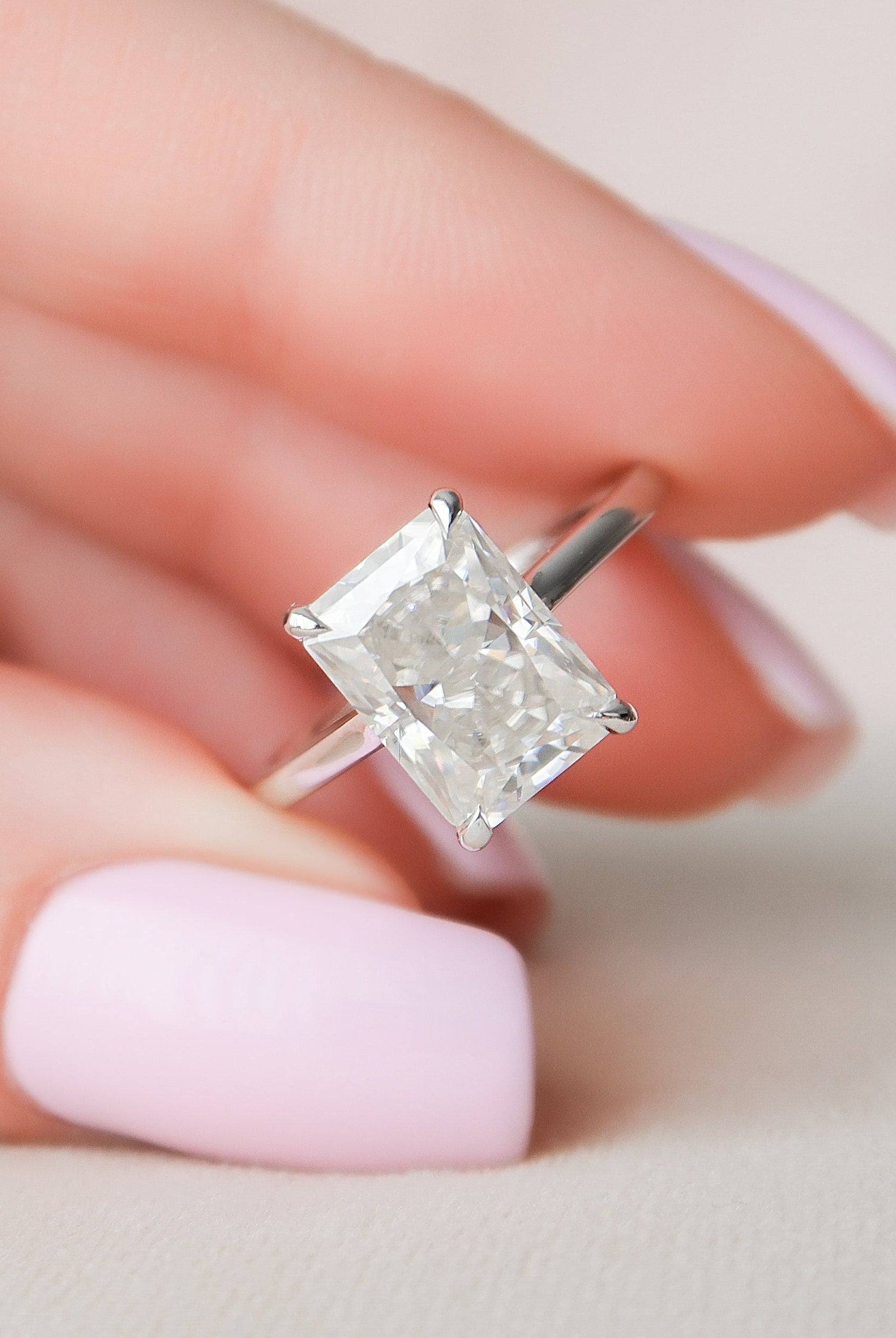 4.0CT Cathedral Set Radiant Hidden Halo Moissanite Diamond Engagement Ring