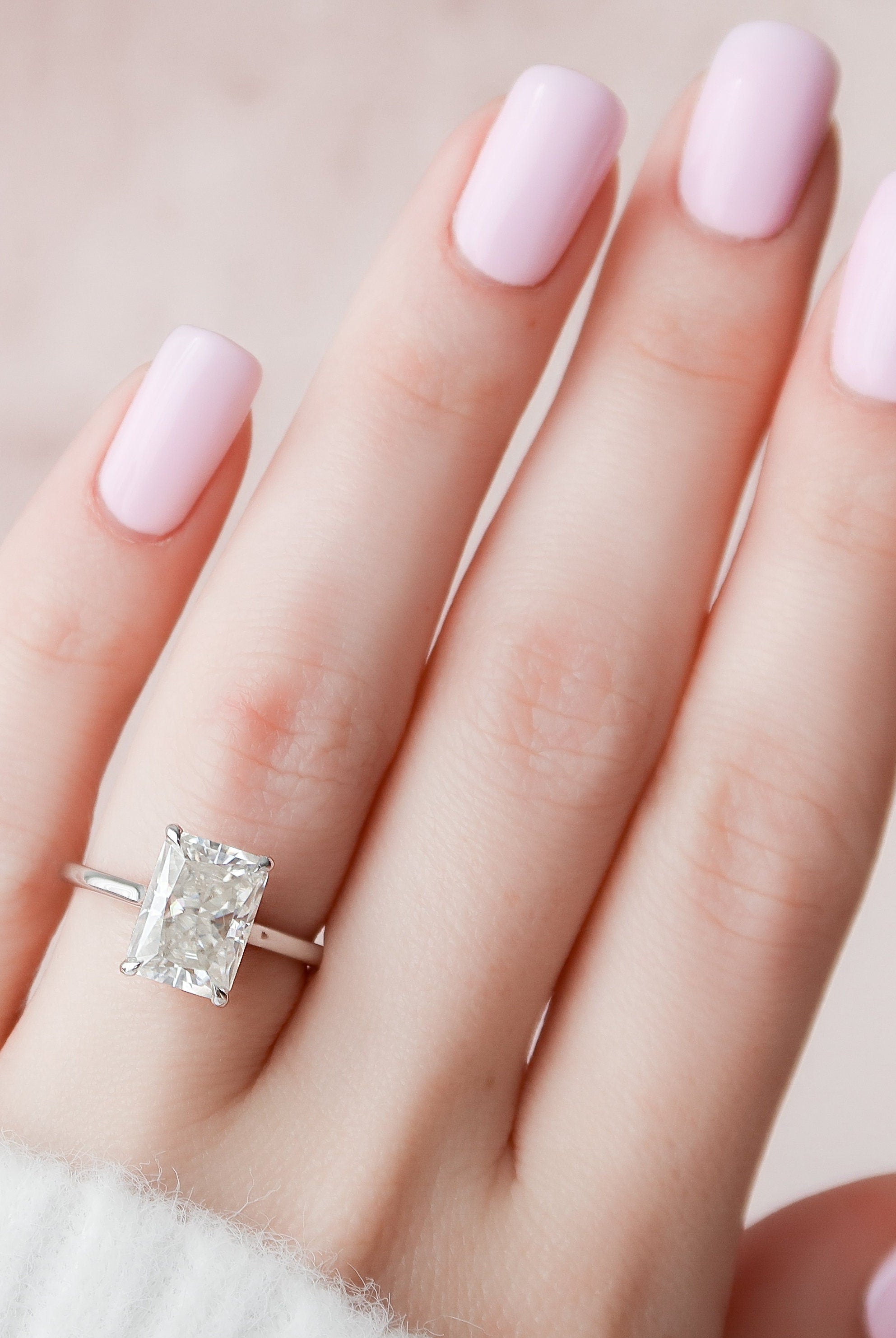 4.0CT Cathedral Set Radiant Hidden Halo Moissanite Diamond Engagement Ring
