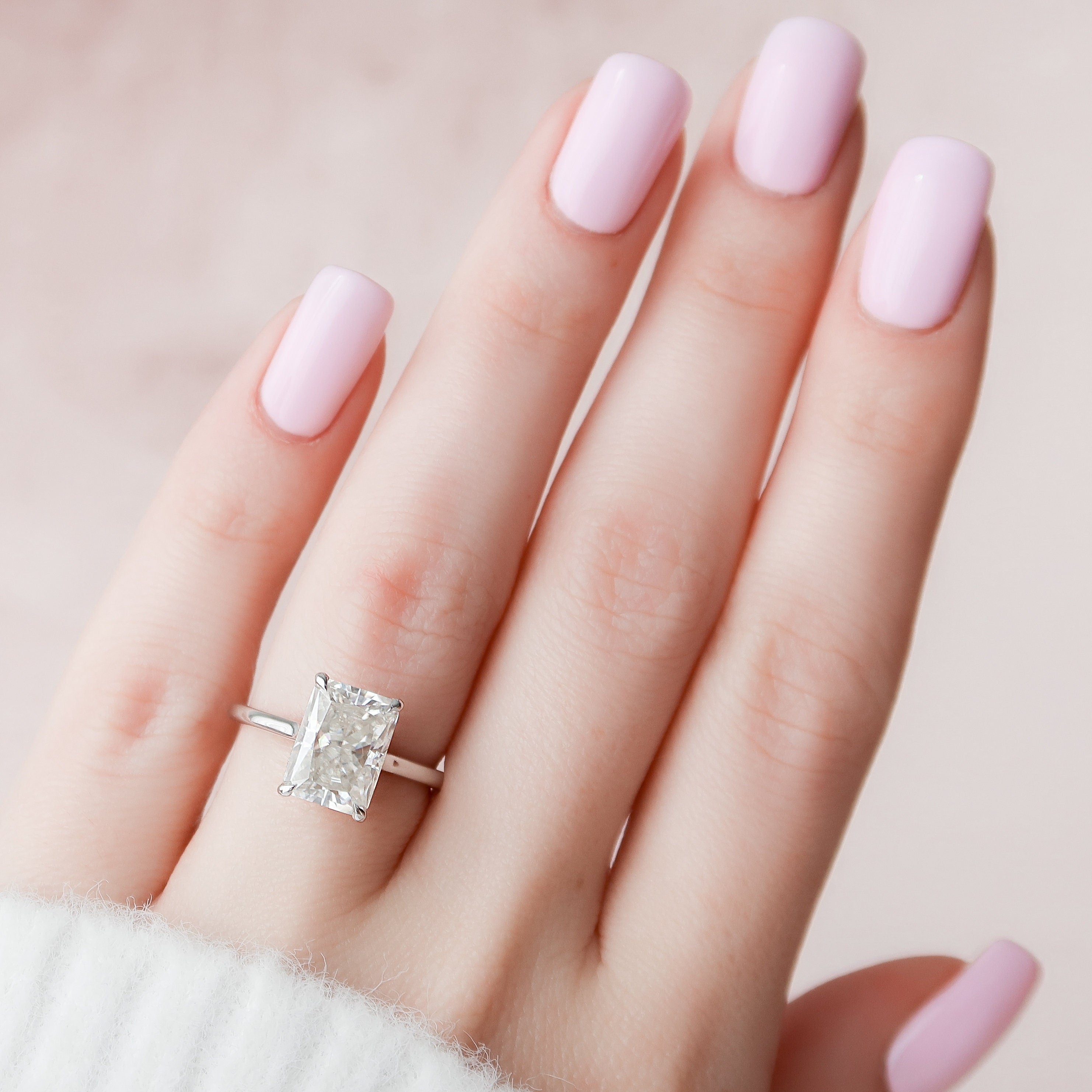 4.0CT Cathedral Set Radiant Hidden Halo Moissanite Diamond Engagement Ring