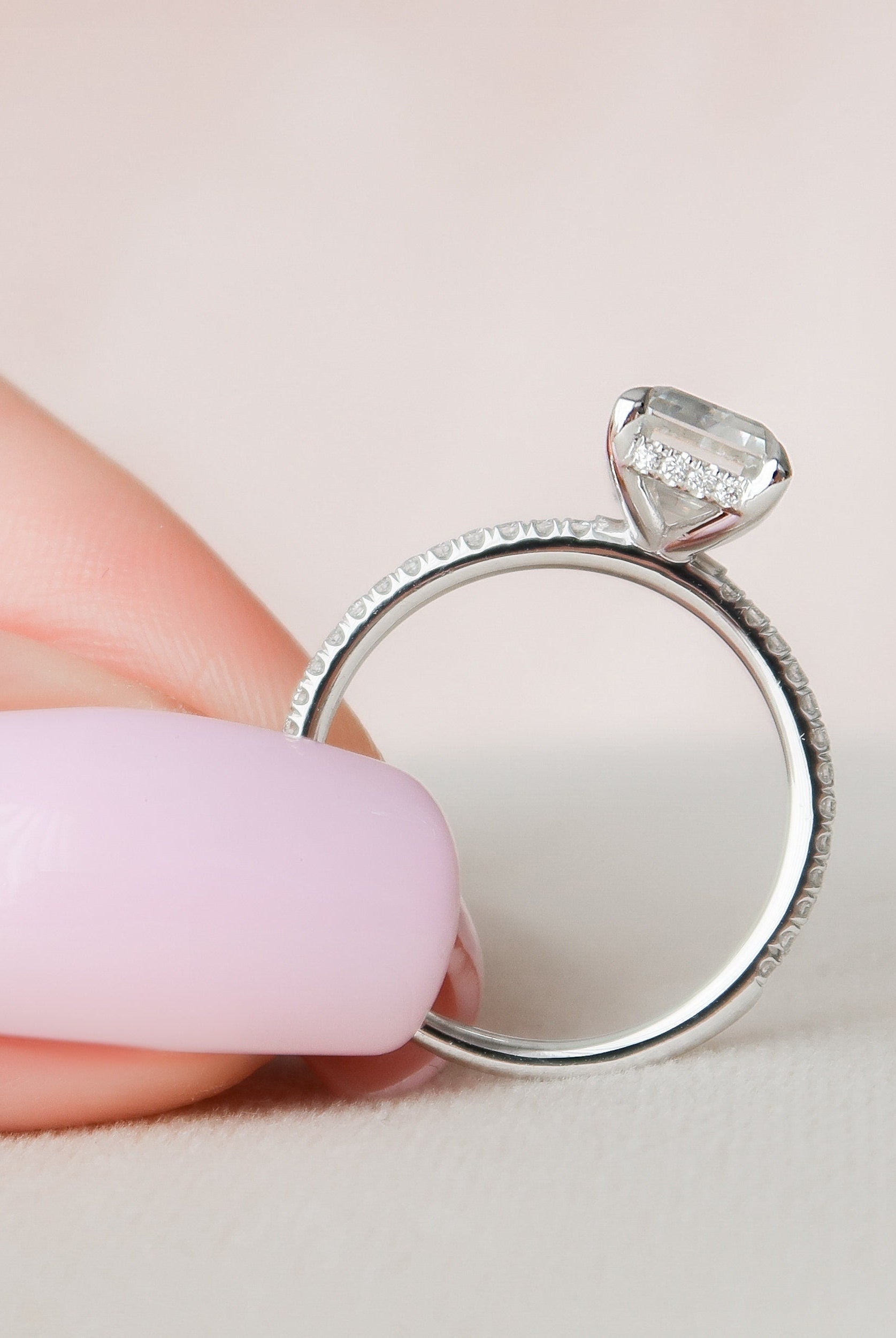 2.50CT Emerald Cut Hidden Halo Moissanite Diamond Pave Engagement Ring For Women