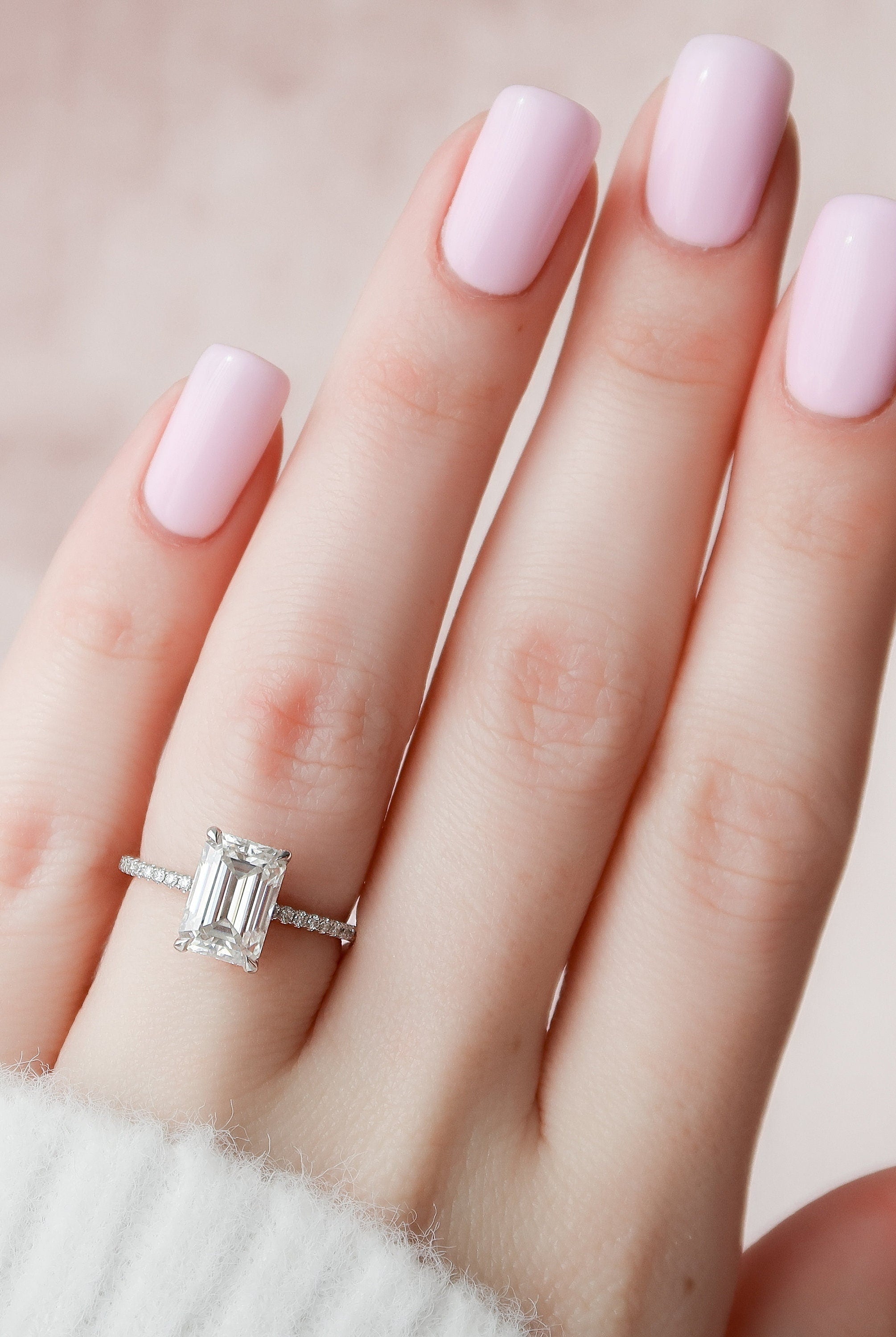 2.50CT Emerald Cut Hidden Halo Moissanite Diamond Pave Engagement Ring For Women