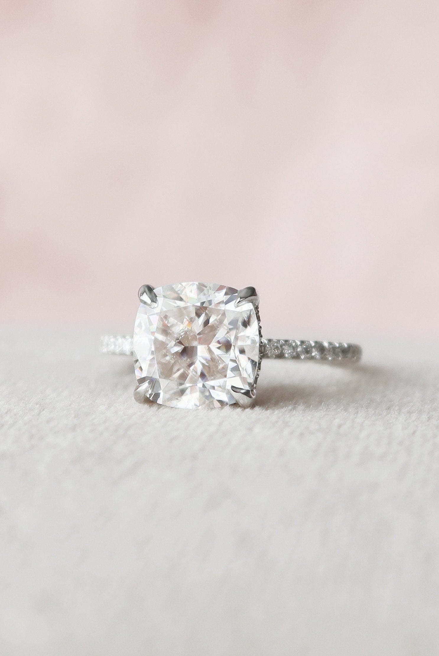 2.50CT Cushion Hidden Halo Moissanite Diamond Pave Engagement Ring For Women