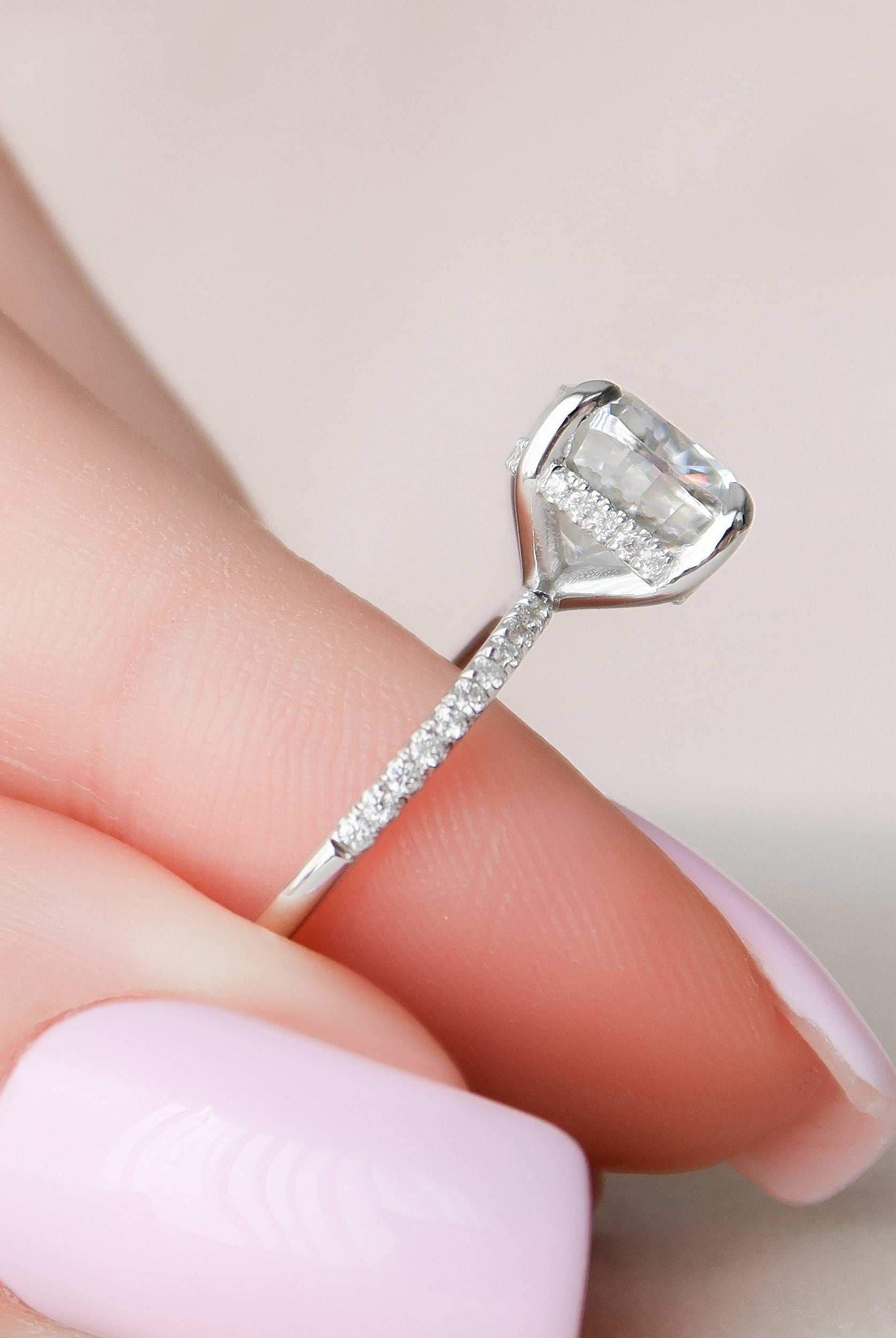 2.50CT Cushion Hidden Halo Moissanite Diamond Pave Engagement Ring For Women