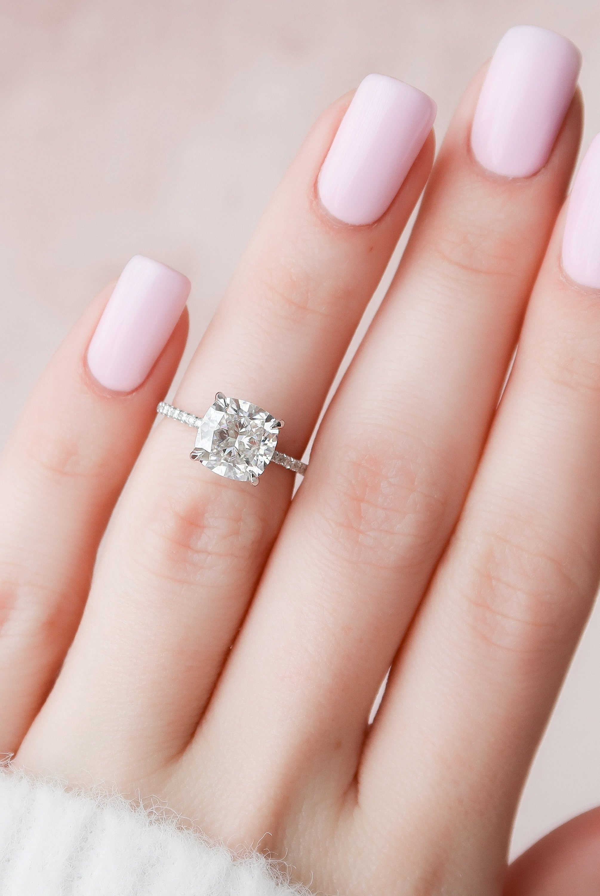 2.50CT Cushion Hidden Halo Moissanite Diamond Pave Engagement Ring For Women