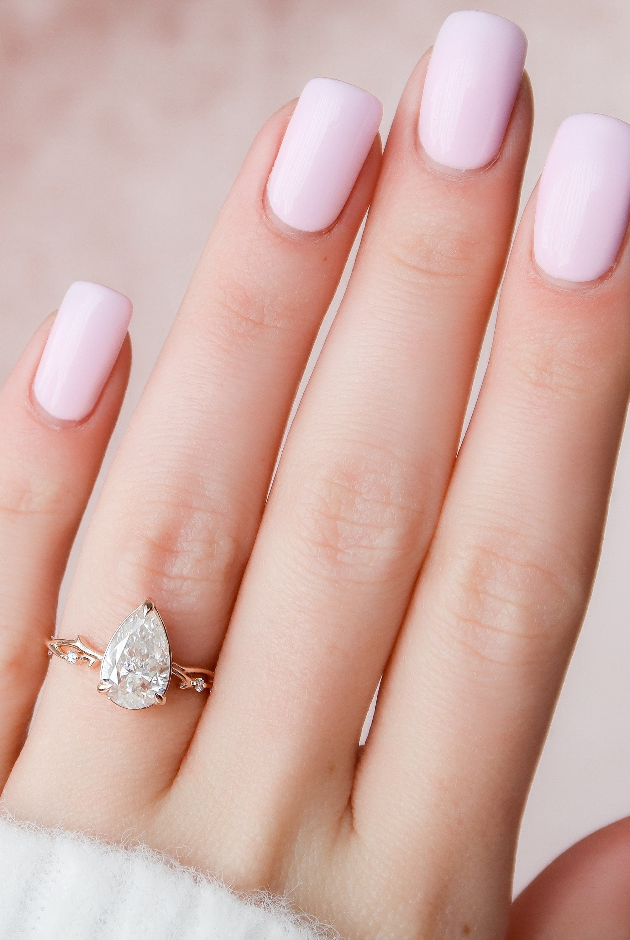 2.0CT Pear Twig Moissanite Diamond Engagement Ring In Solid Gold