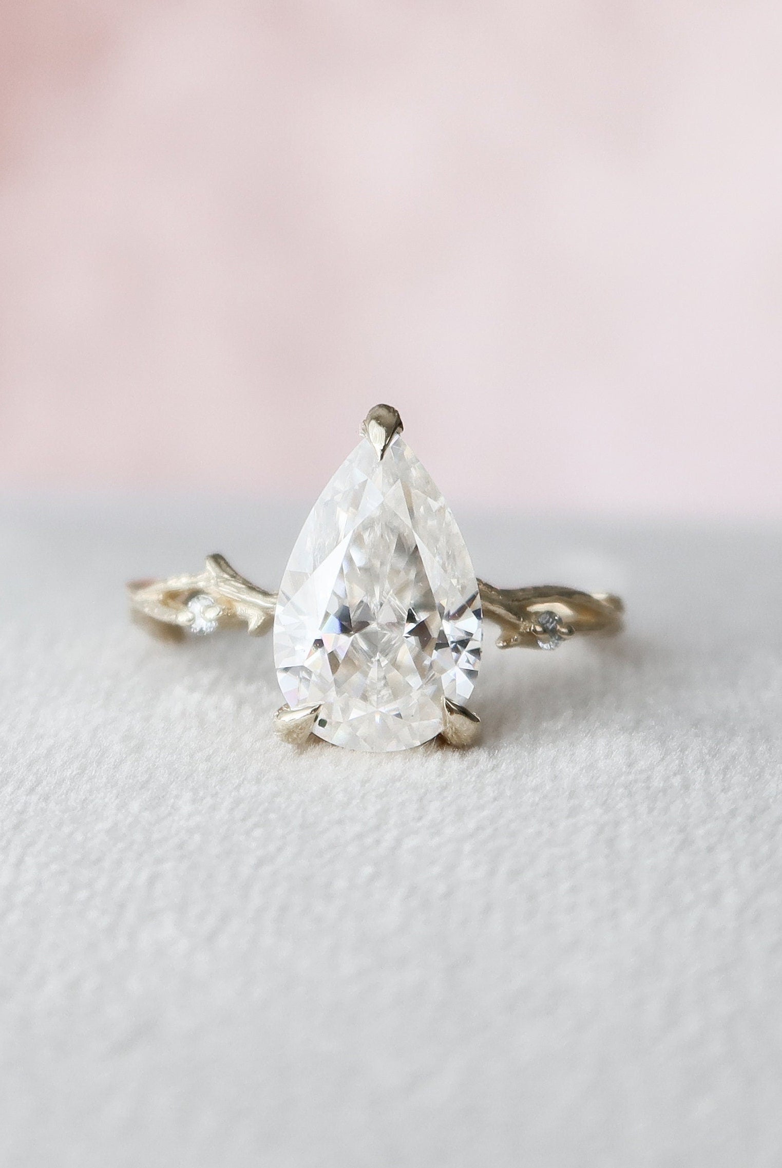 2.0CT Pear Twig Moissanite Diamond Engagement Ring In Solid Gold