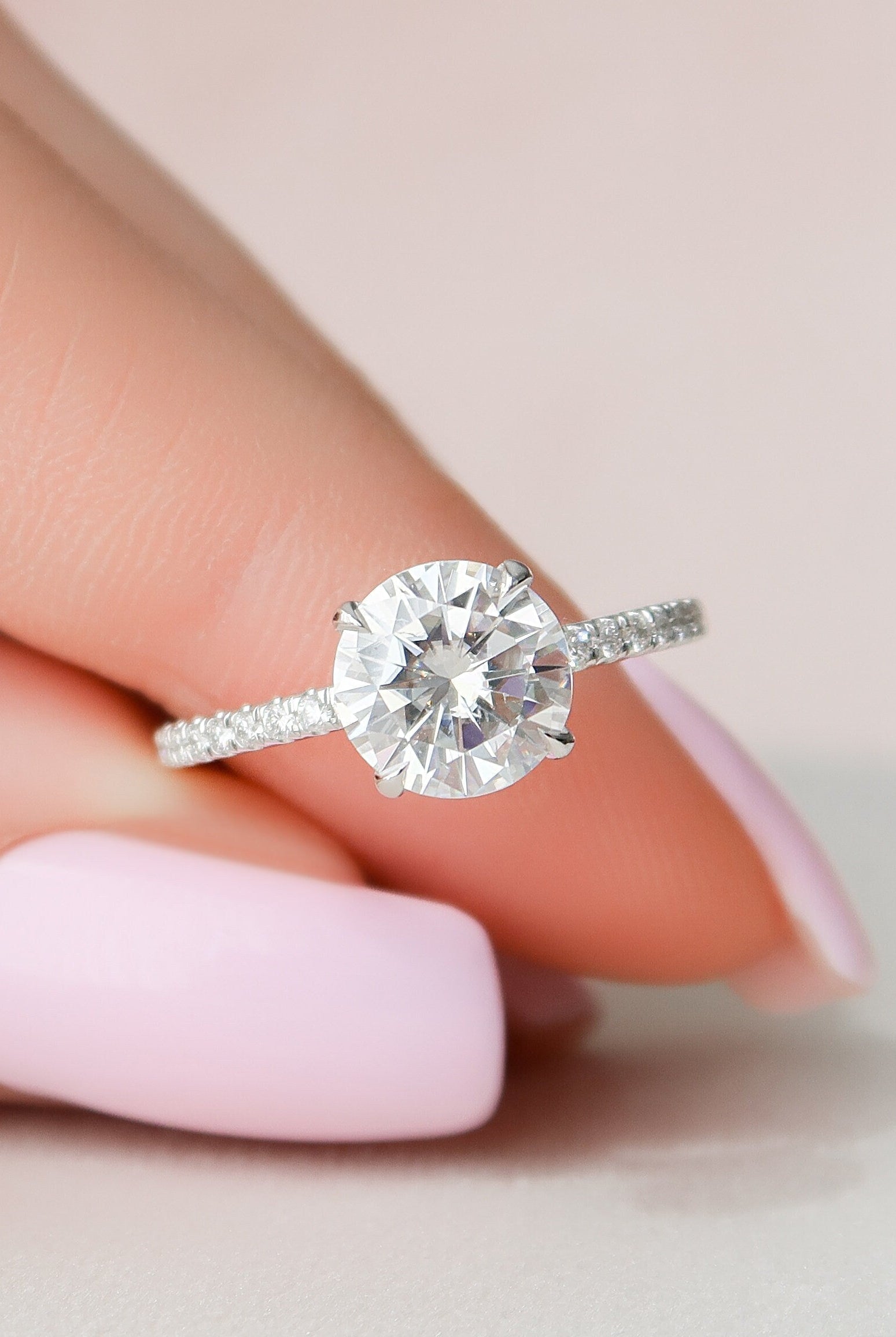 2.0CT Round Four Prong Moissanite Diamond Hidden Halo Engagement Ring