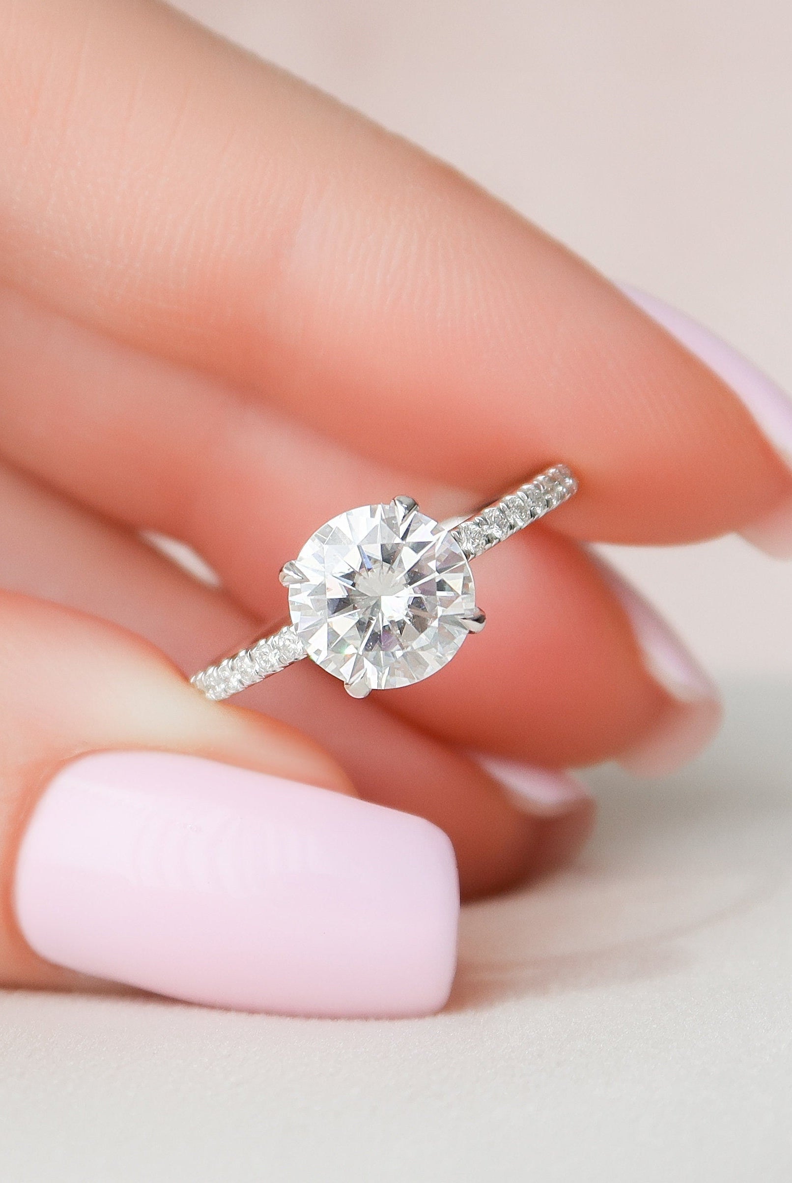 2.0CT Round Four Prong Moissanite Diamond Hidden Halo Engagement Ring