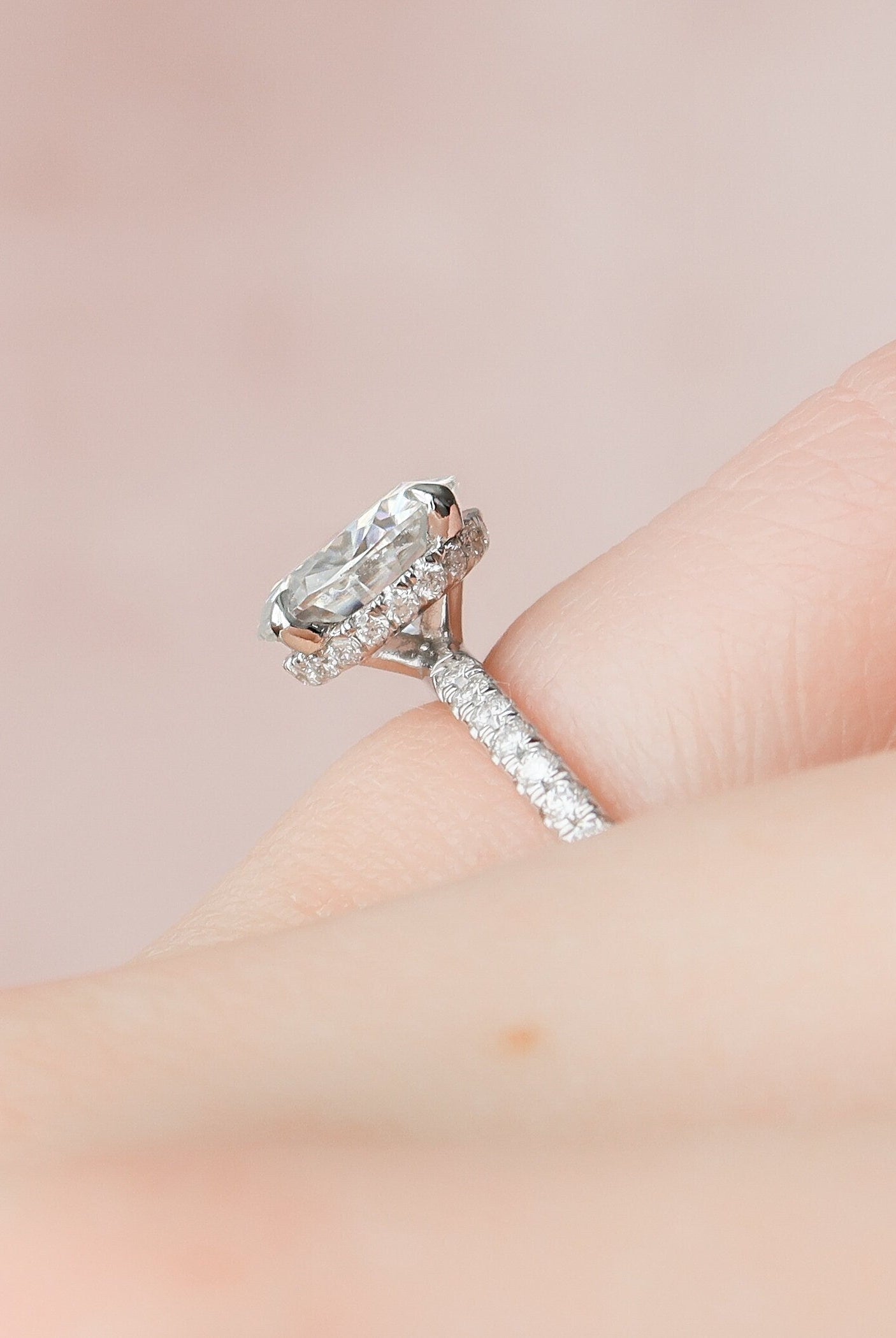 2.0CT Round Four Prong Moissanite Diamond Hidden Halo Engagement Ring