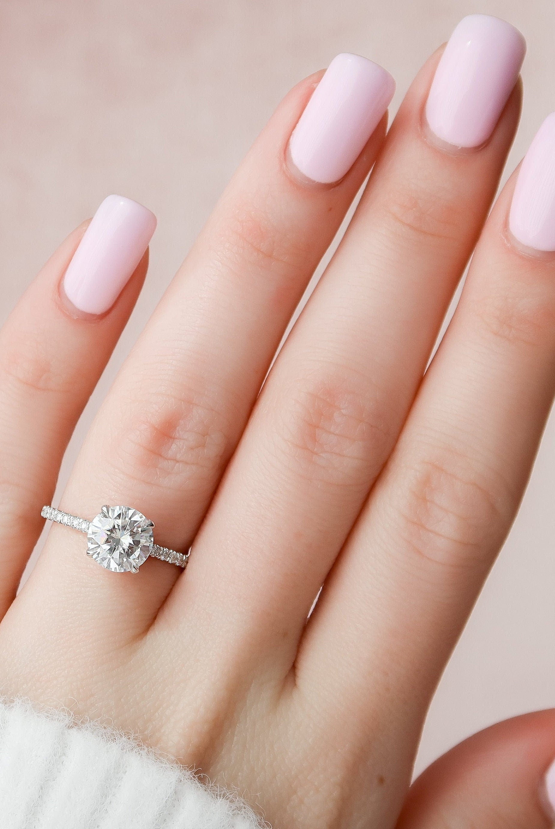 2.0CT Round Four Prong Moissanite Diamond Hidden Halo Engagement Ring
