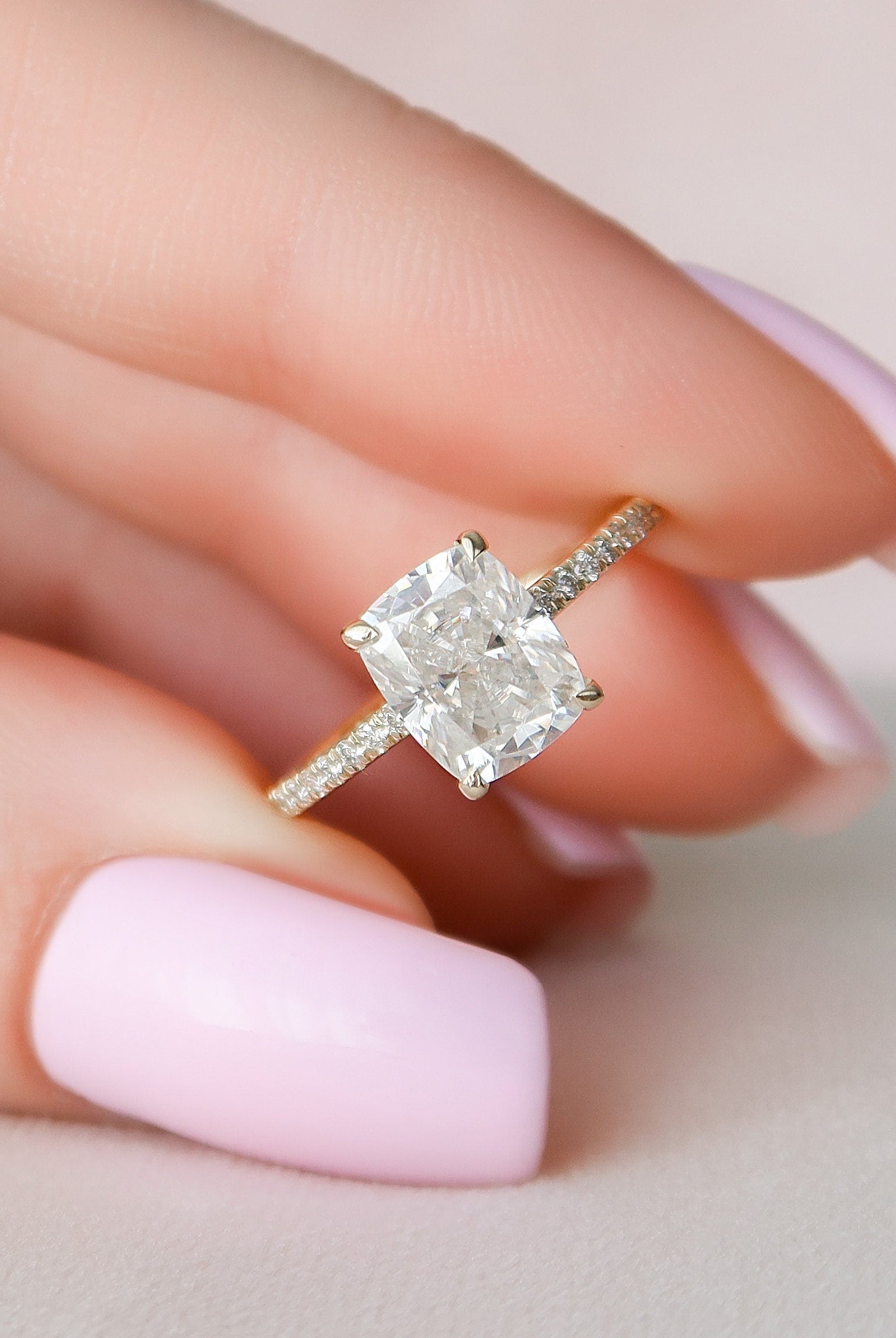 2.0CT Elongated Cushion Hidden Halo Moissanite Diamond Pave Engagement Ring For Women