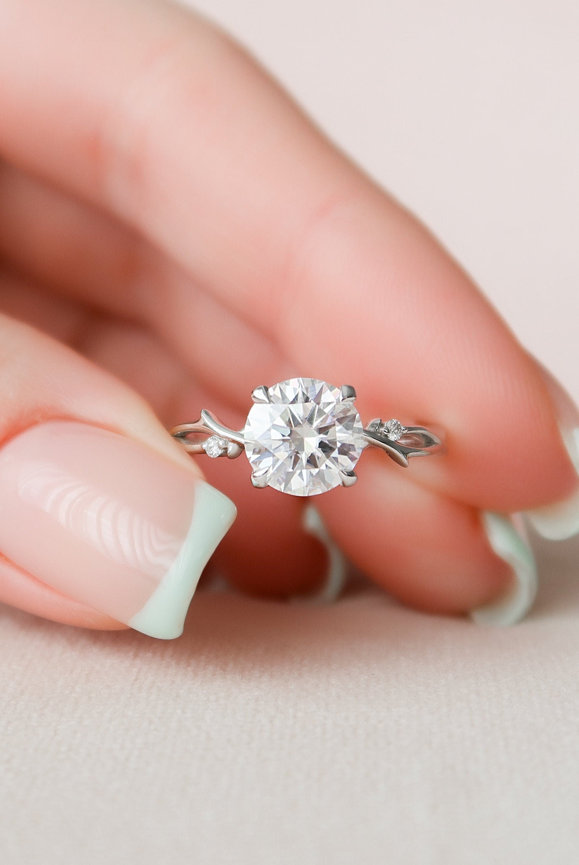2.0CT Round Twig Moissanite Diamond Engagement Ring In Solid Gold