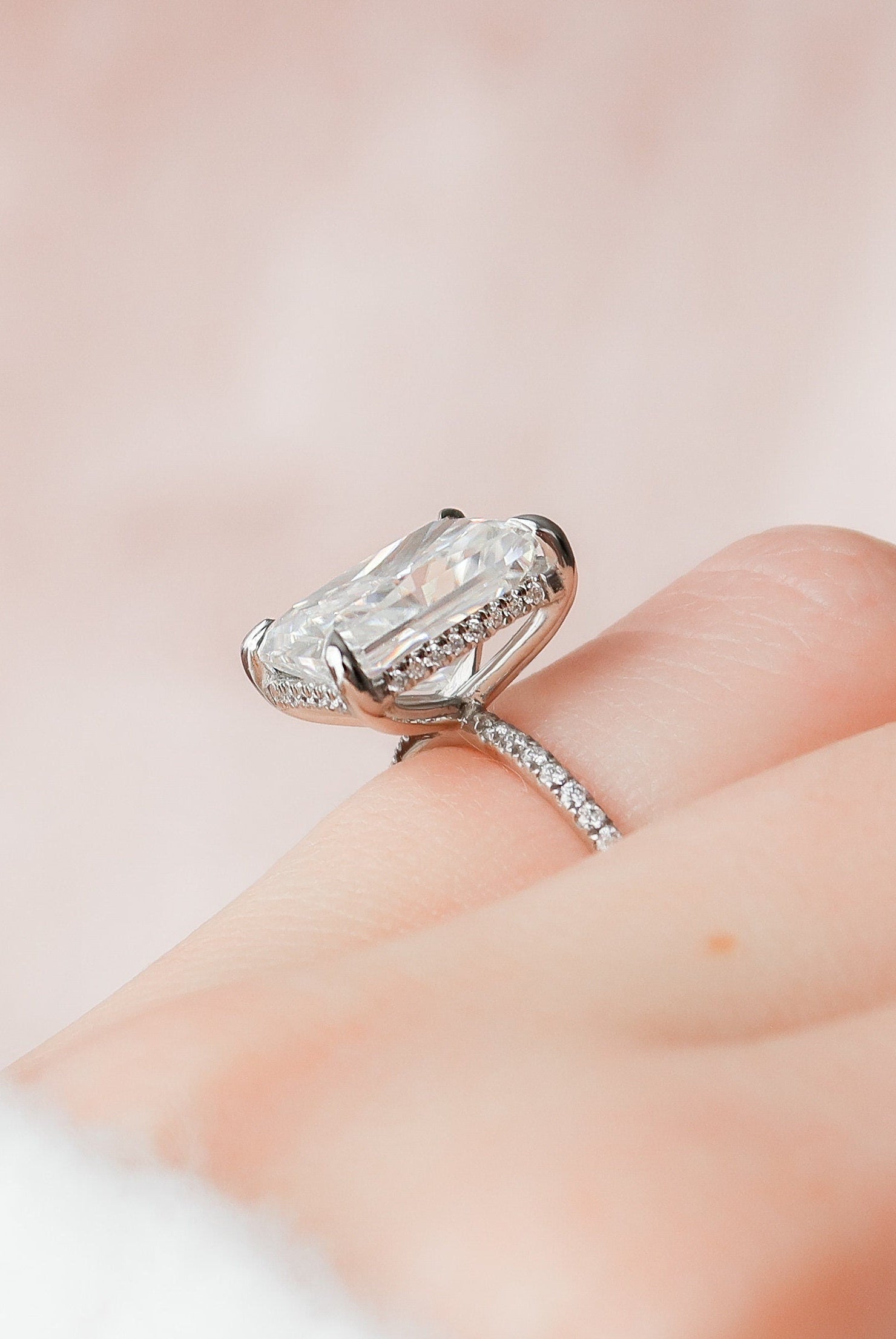 5.0CT Radiant Hidden Halo Moissanite Diamond Pave Engagement Ring